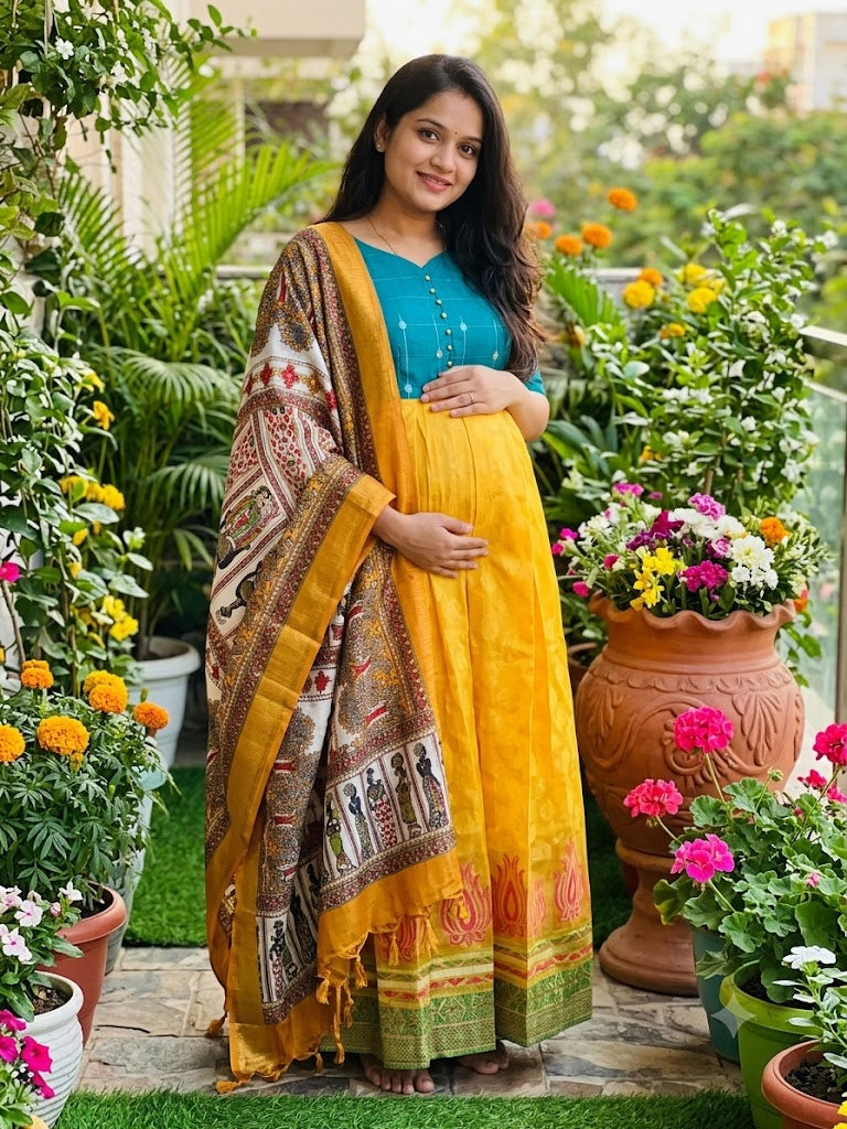 Art silk with Jaquard cotton Maternity Feeding maxi ONLY FEEDING with DUPATTA