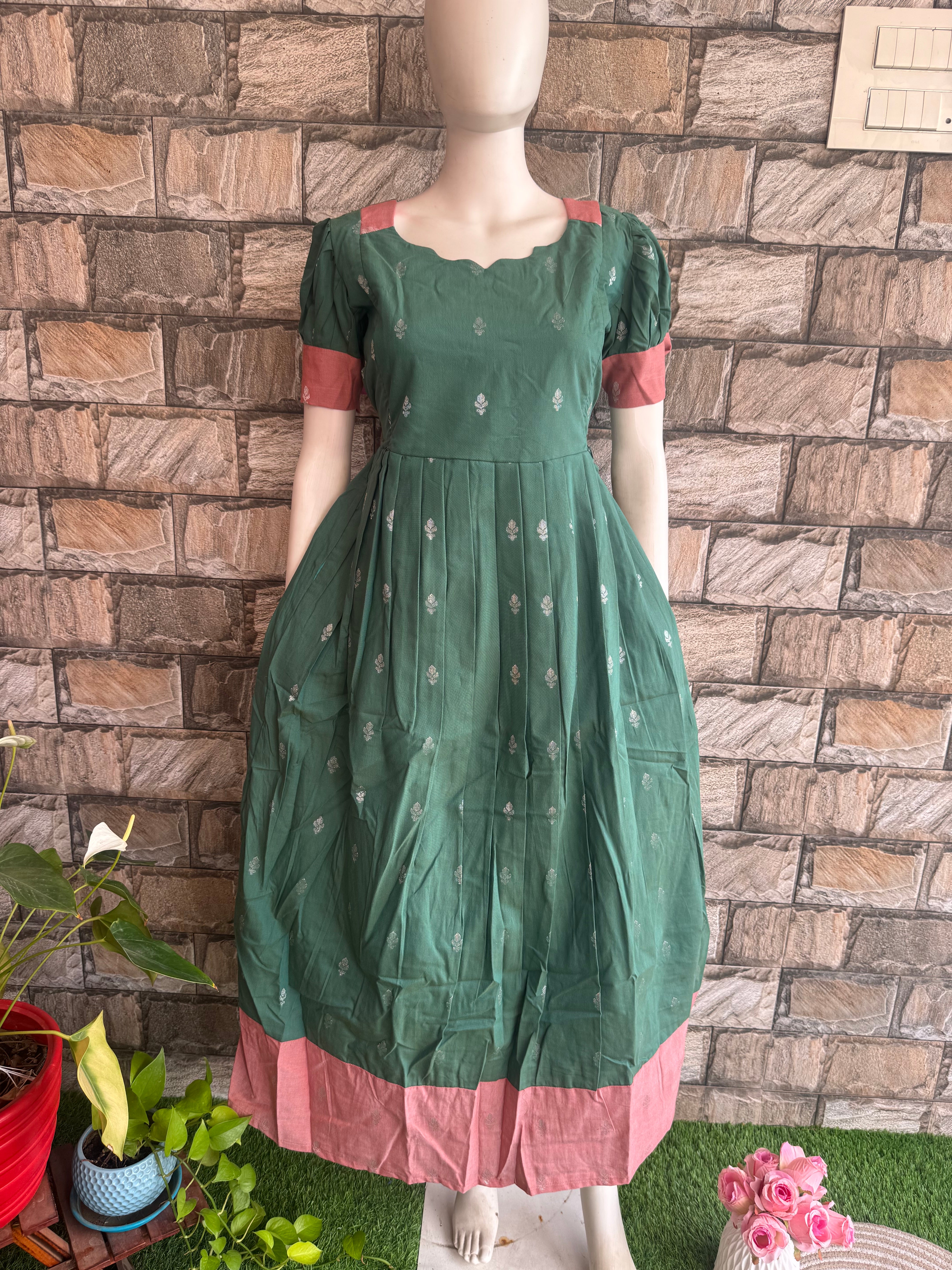 Festive wear Maternity silk handloom maxi English Green