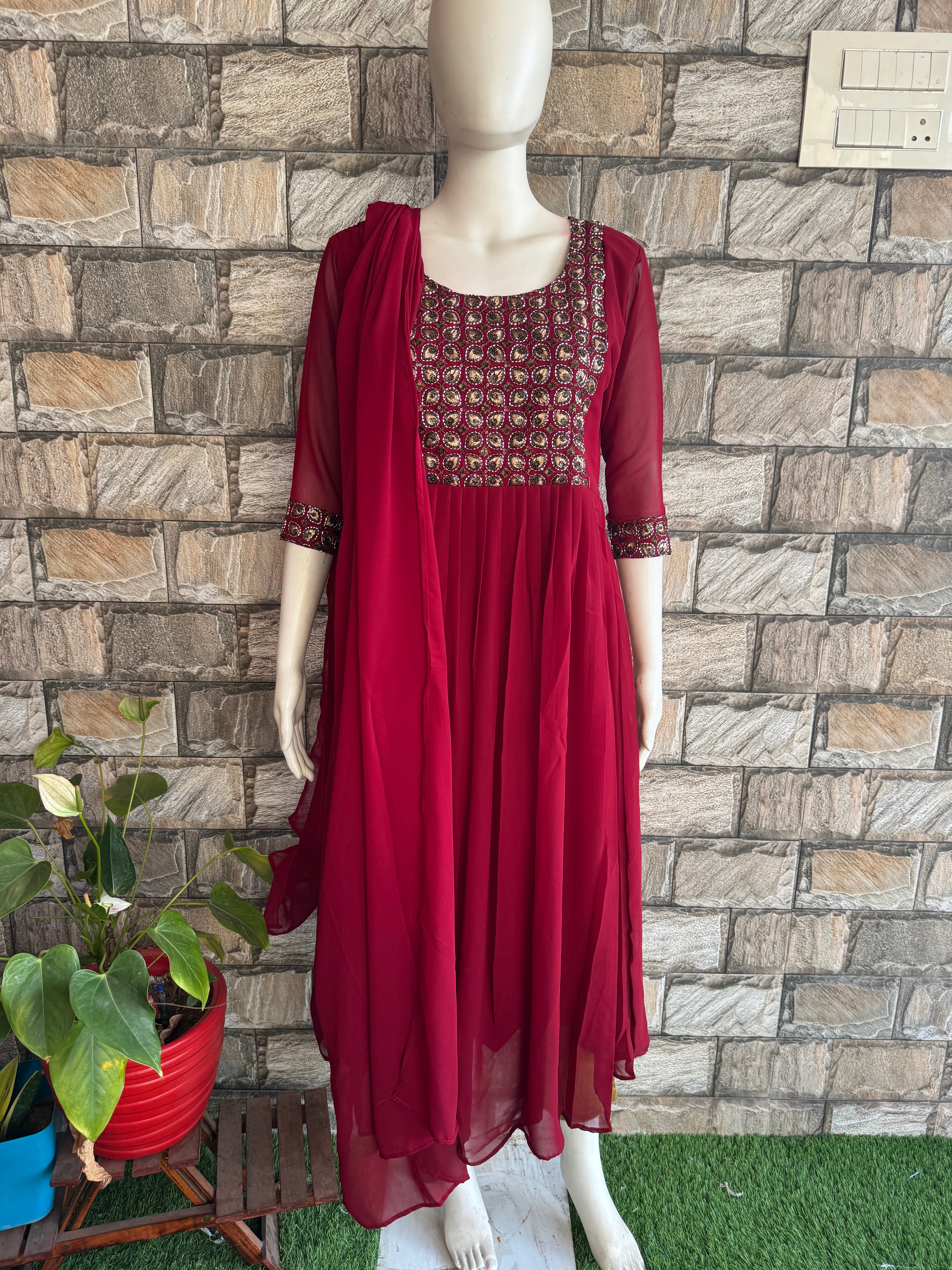 Handwork festive Georgette Maternity set Maxi Maroon