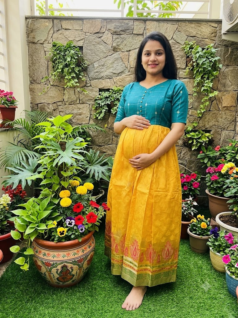 Art silk with Jaquard cotton Maternity Feeding maxi ONLY FEEDING