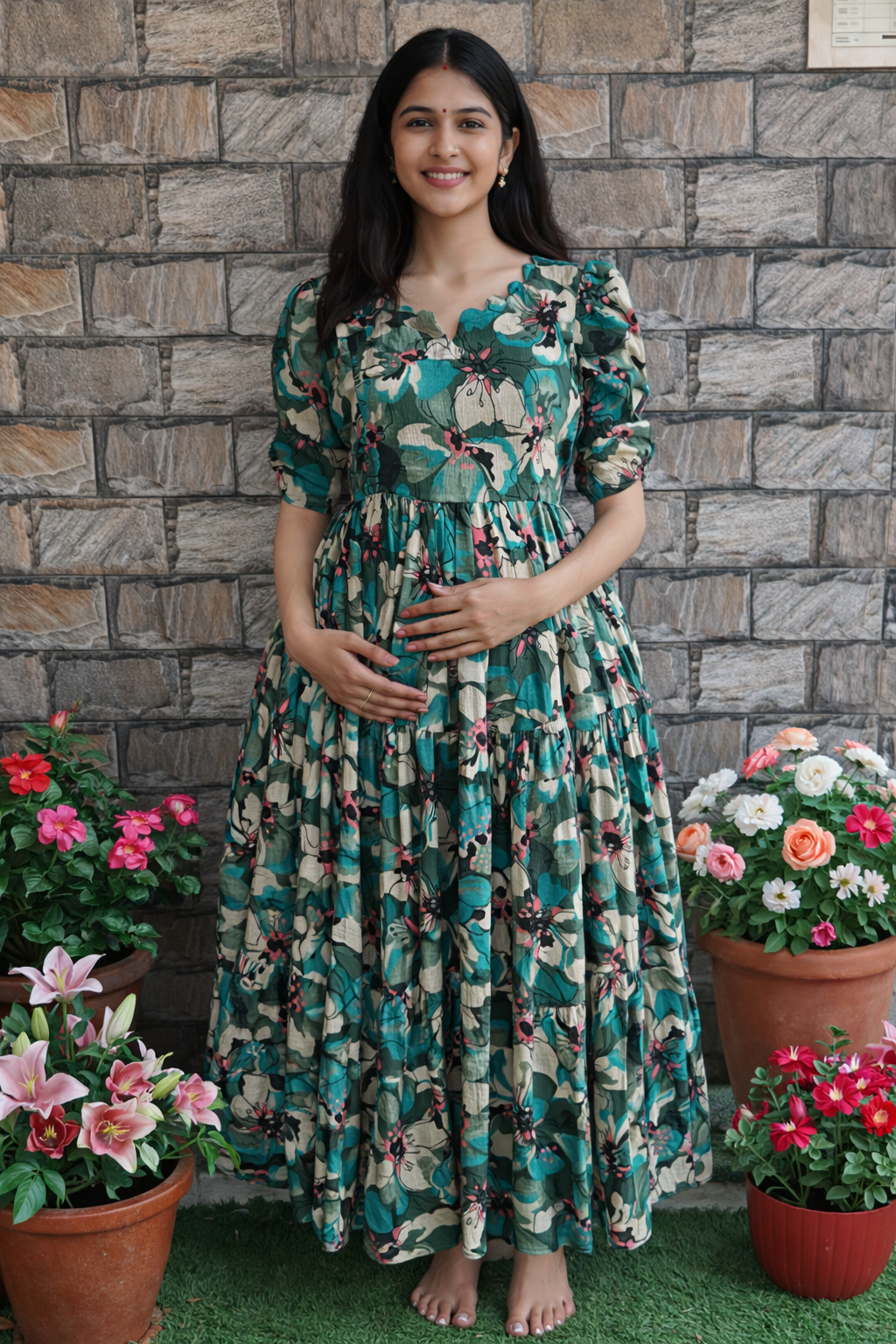 Green shade leaf Delta Maternity maxi