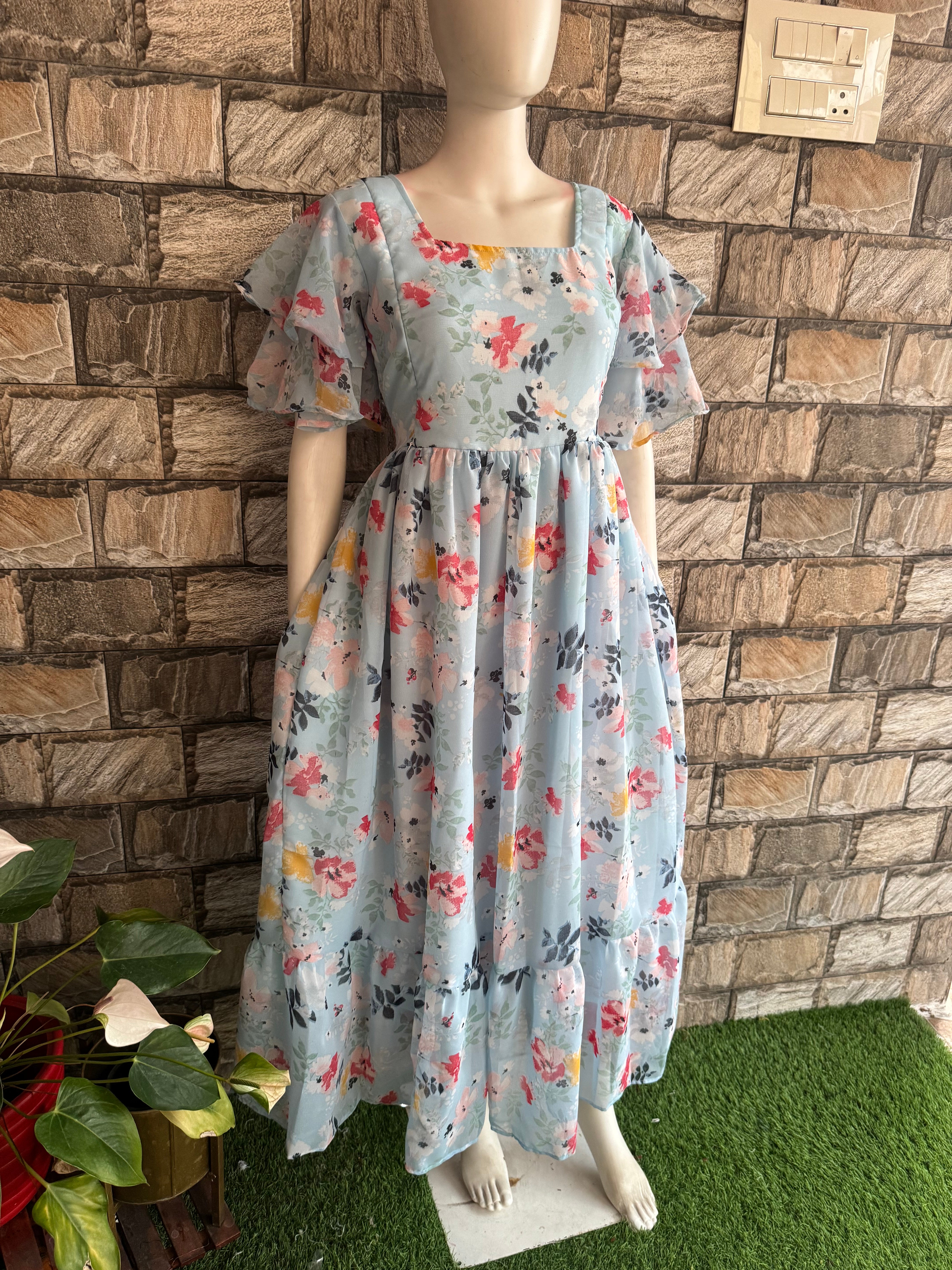 Ice Blue Georgette Maternity maxi