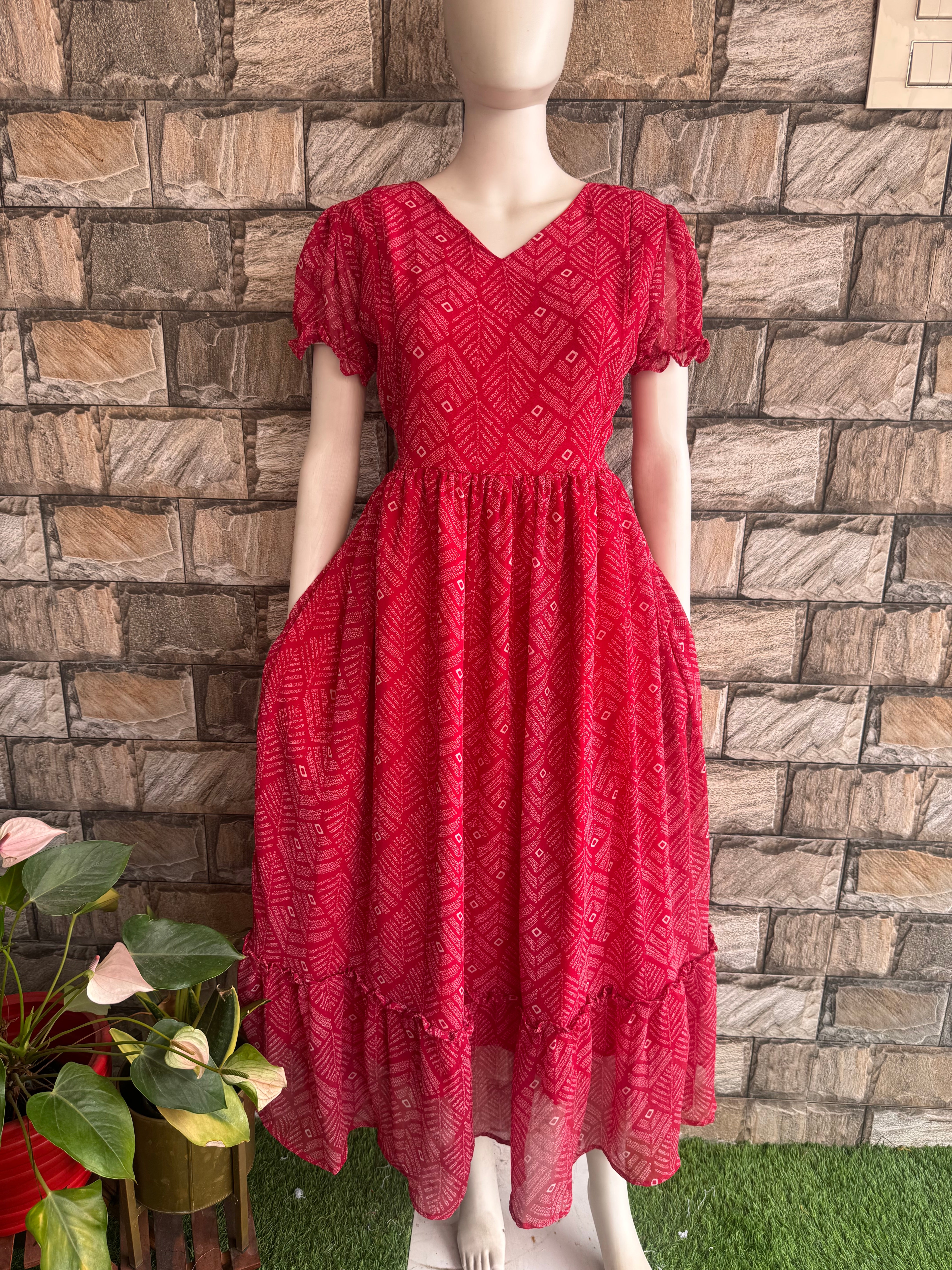 Red bhandhini maternity maxi