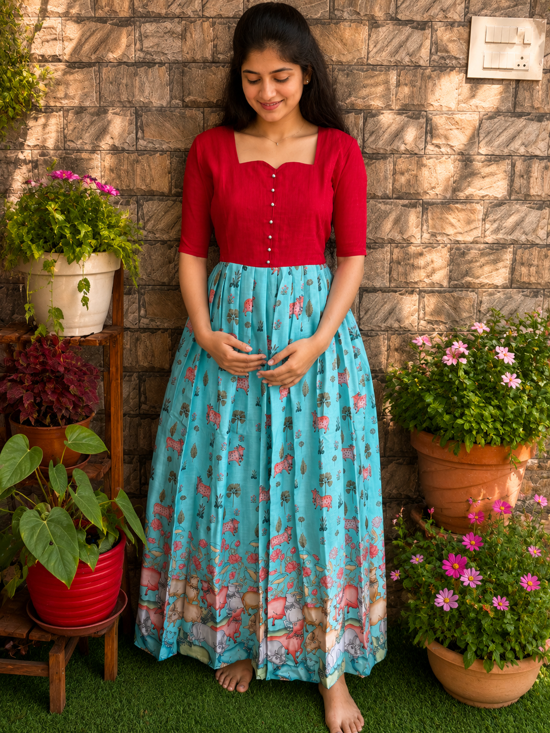 Pichwai Digital print  Flex cotton  Maternity maxi
