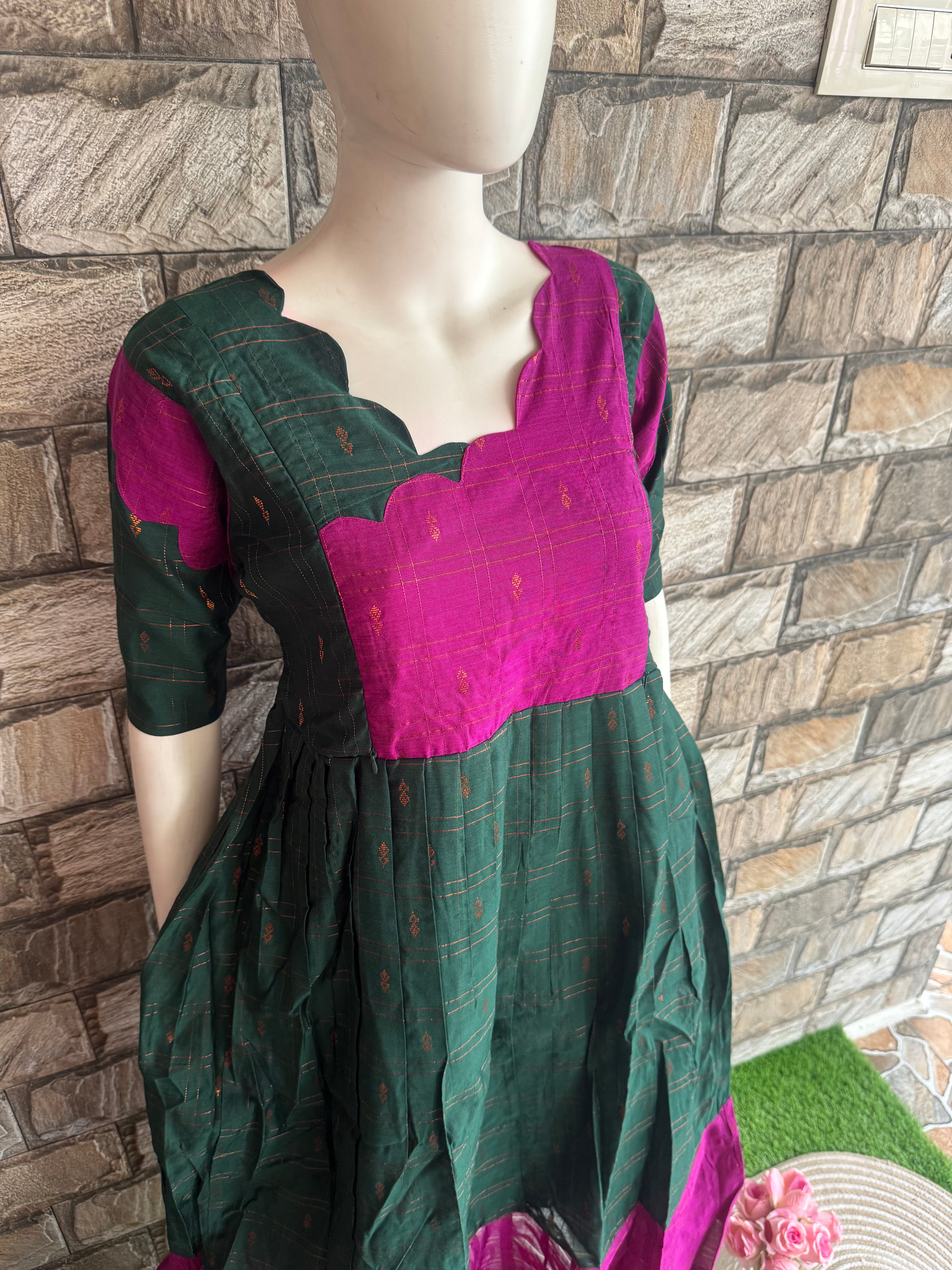 Festive wear Maternity raw silk maxi Bottle green