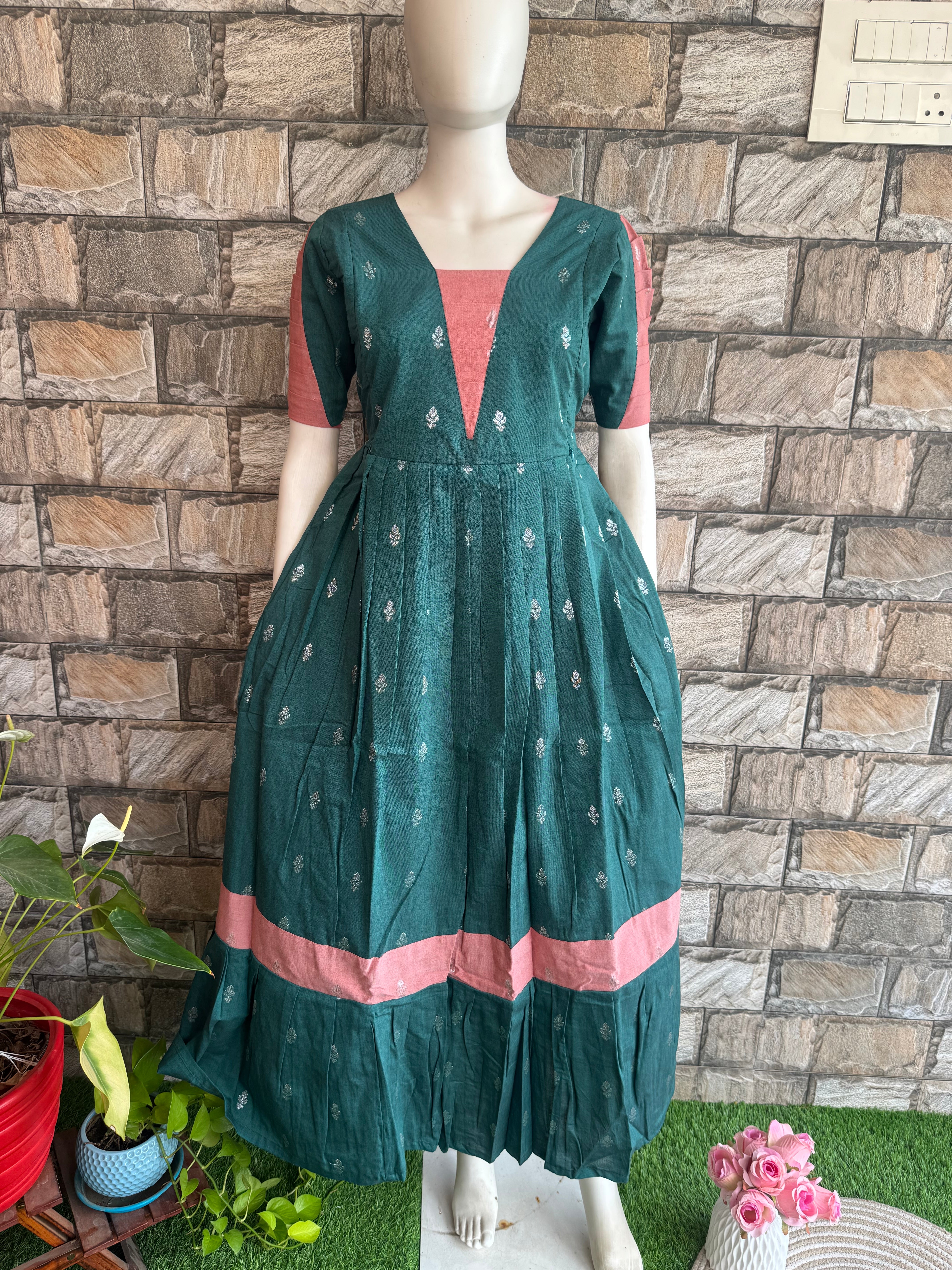 Festive wear Maternity silk handloom maxi English Green