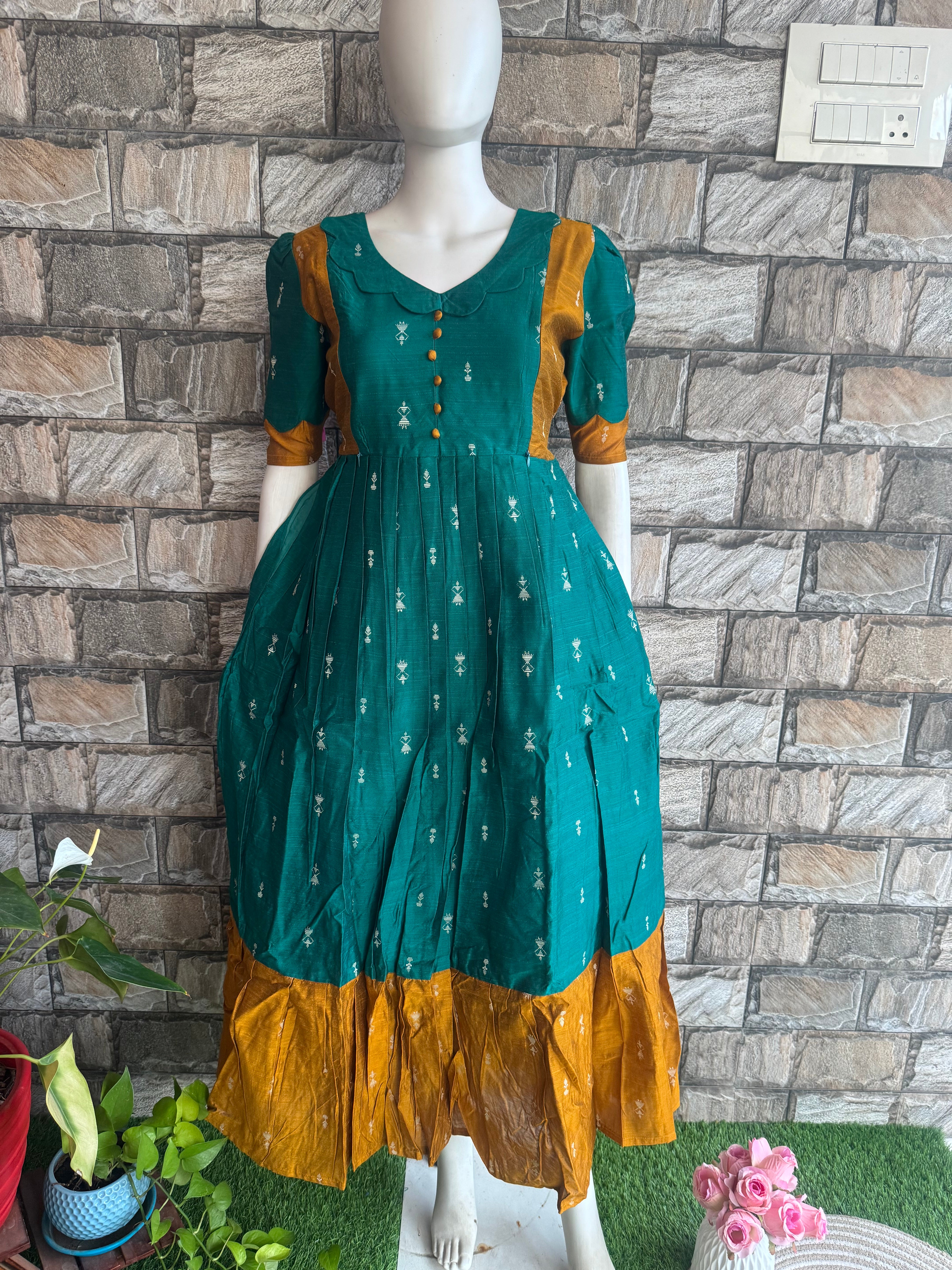 Festive wear Maternity raw silk maxi Rama Green