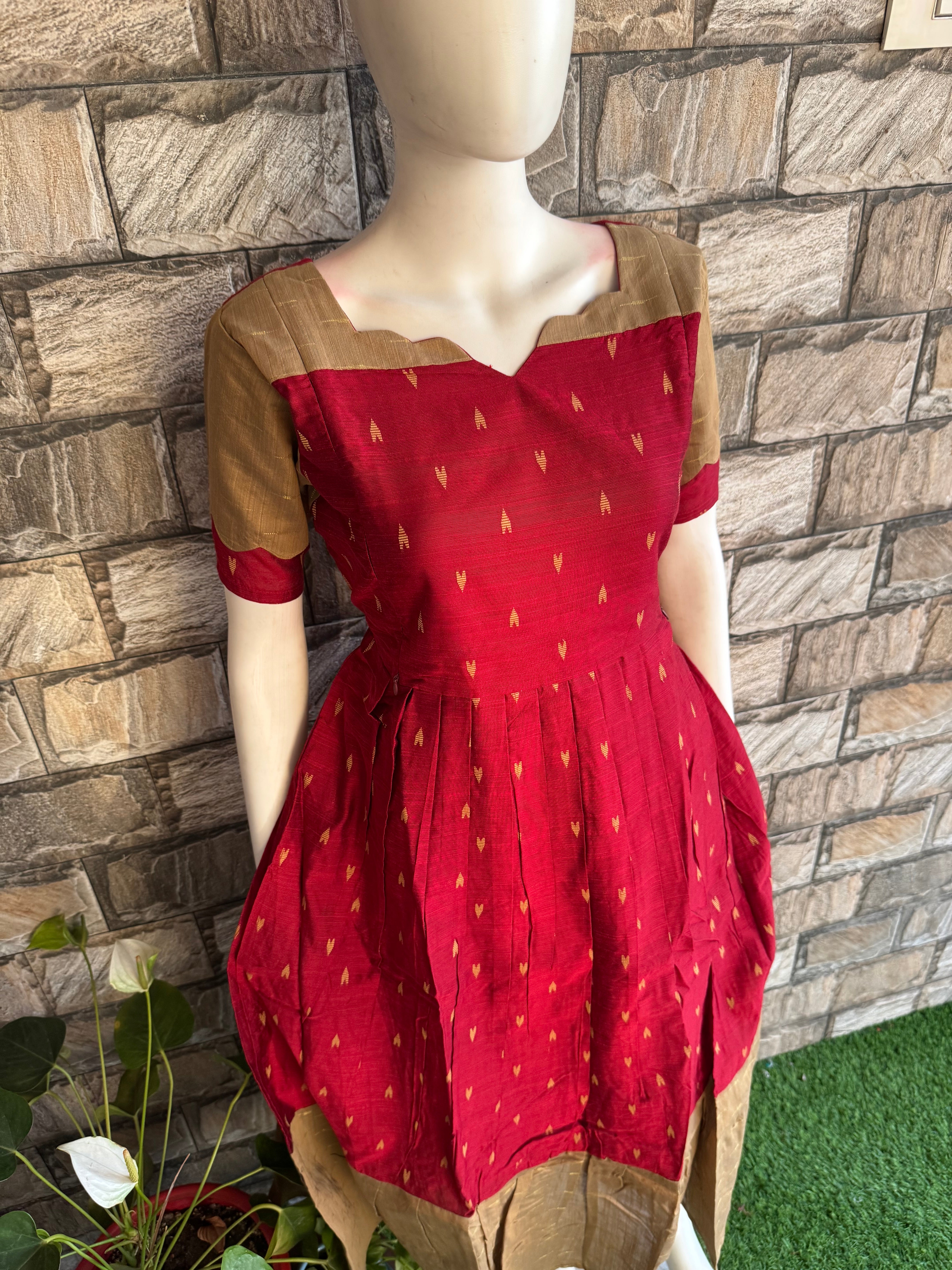 Festive wear Maternity raw silk maxi Maroon blossom