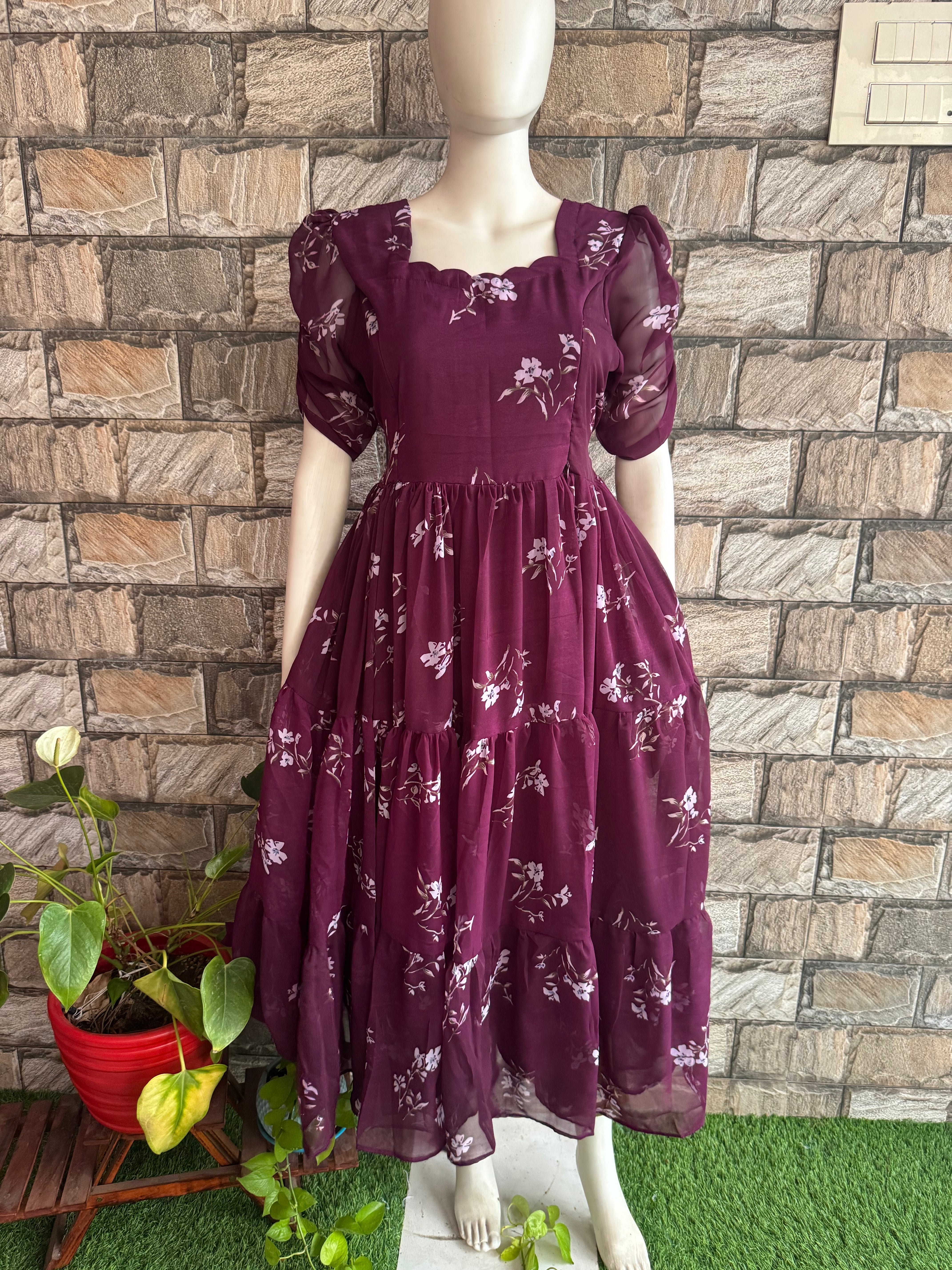 Wine Georgette Maternity Feeding maxi