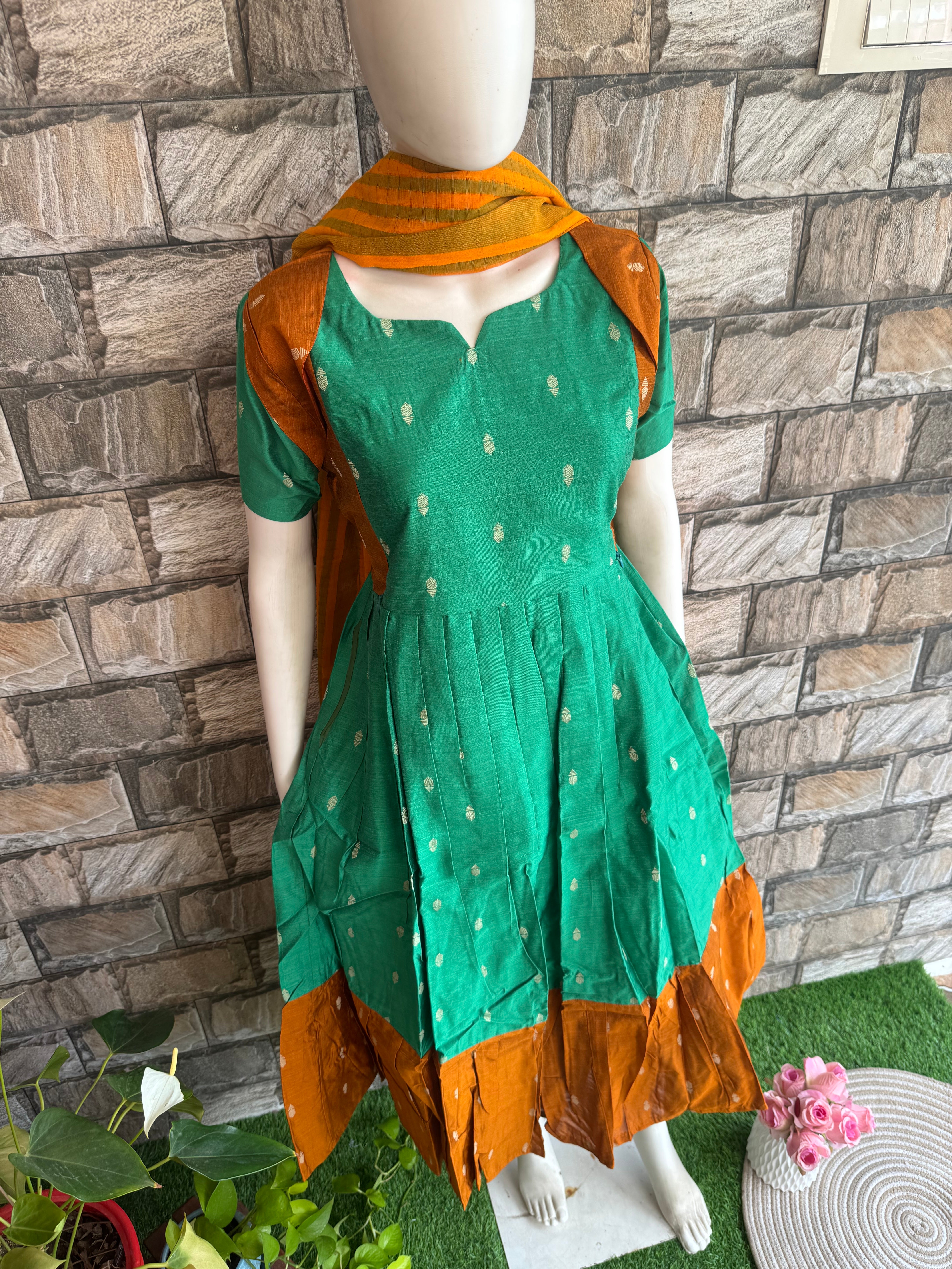 Festive wear Maternity raw silk maxi English Green