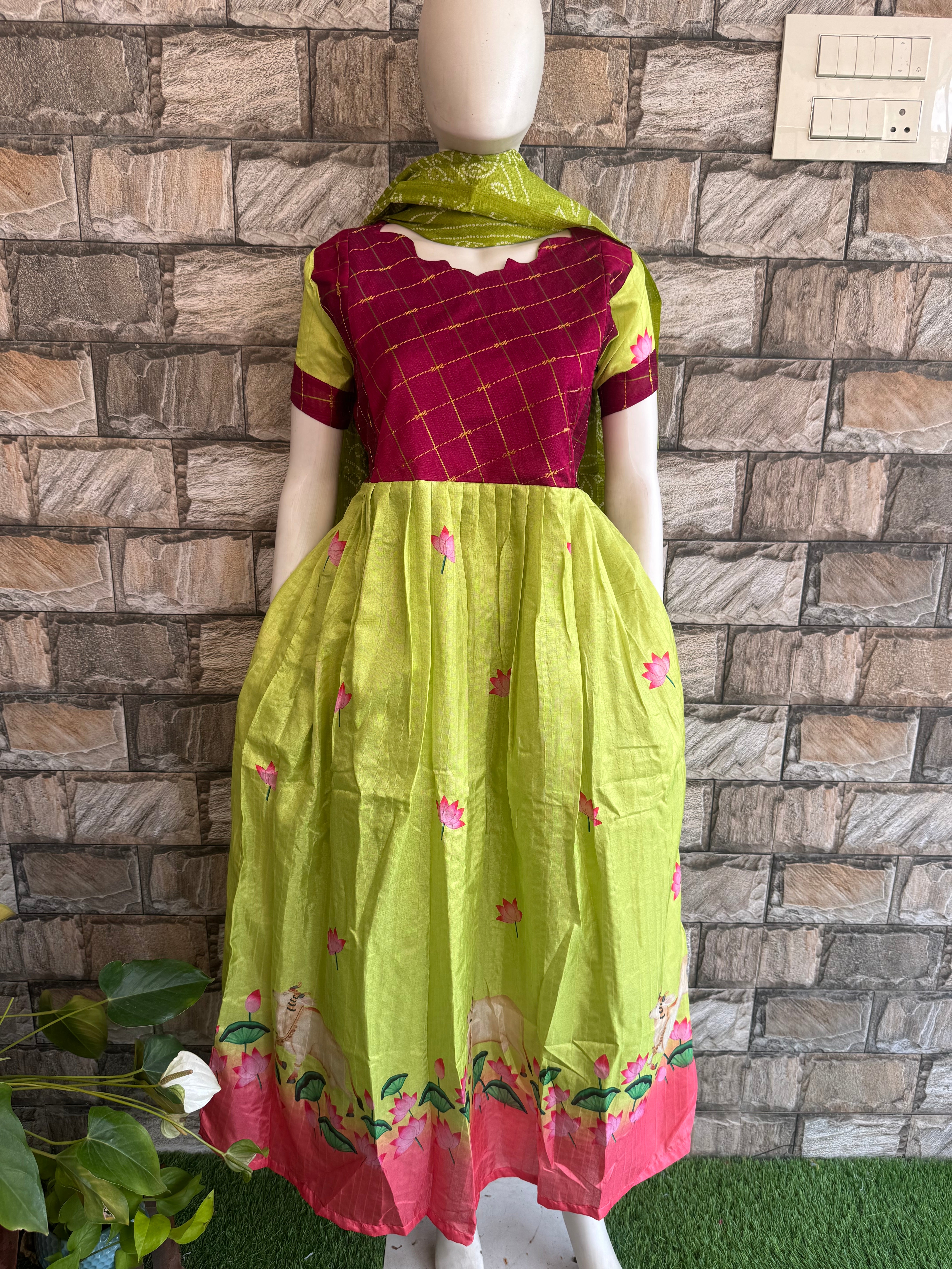 Pichwai  design Chanderi Maternity maxi
