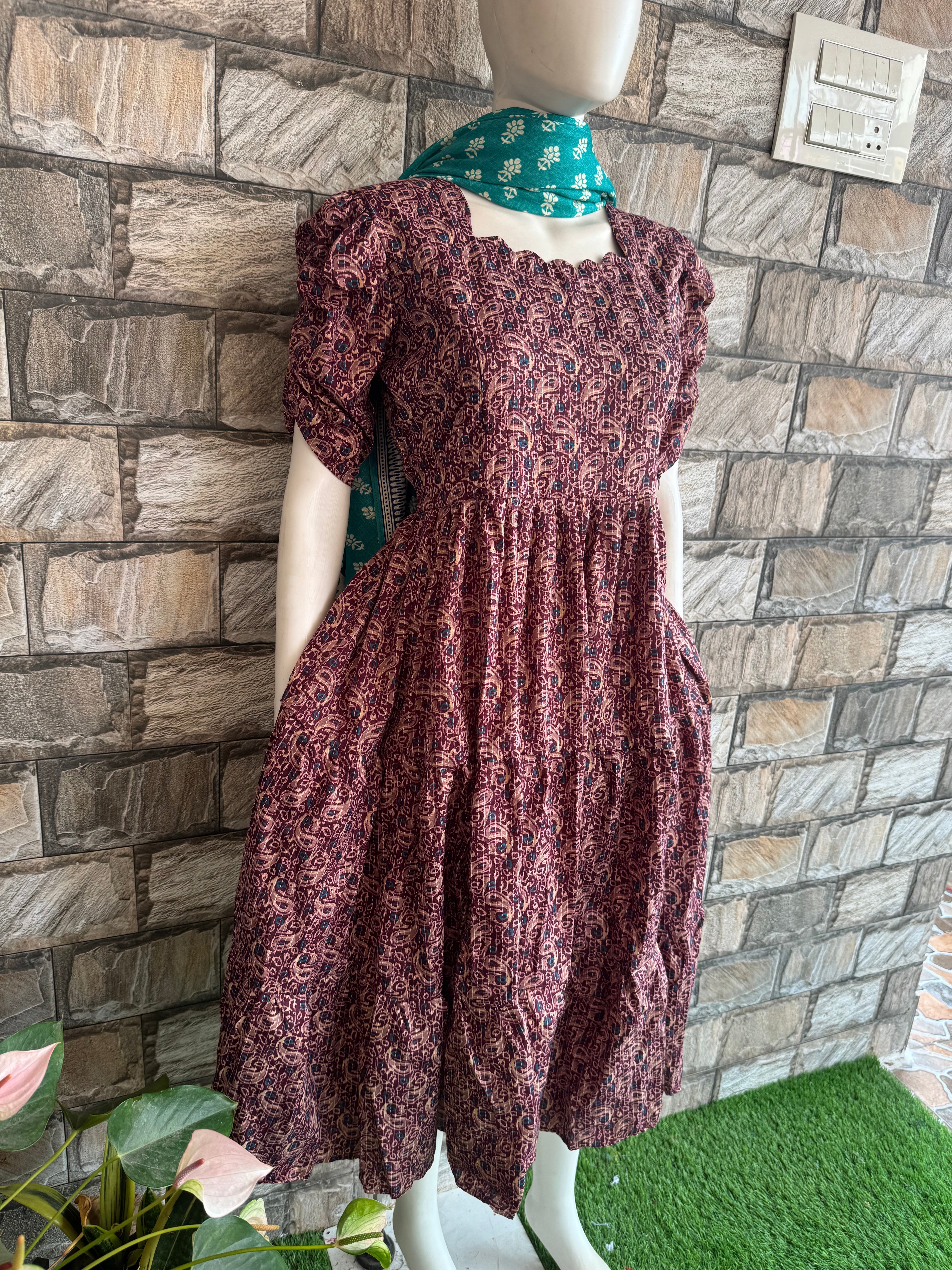 Wine Ajrak maternity maxi