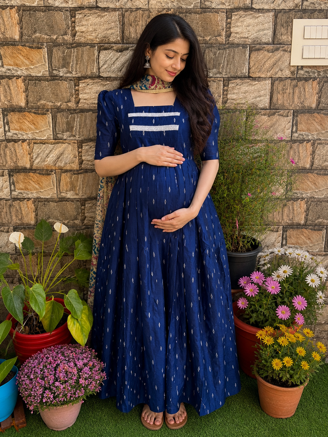 Festive wear Maternity raw silk maxi Royal
