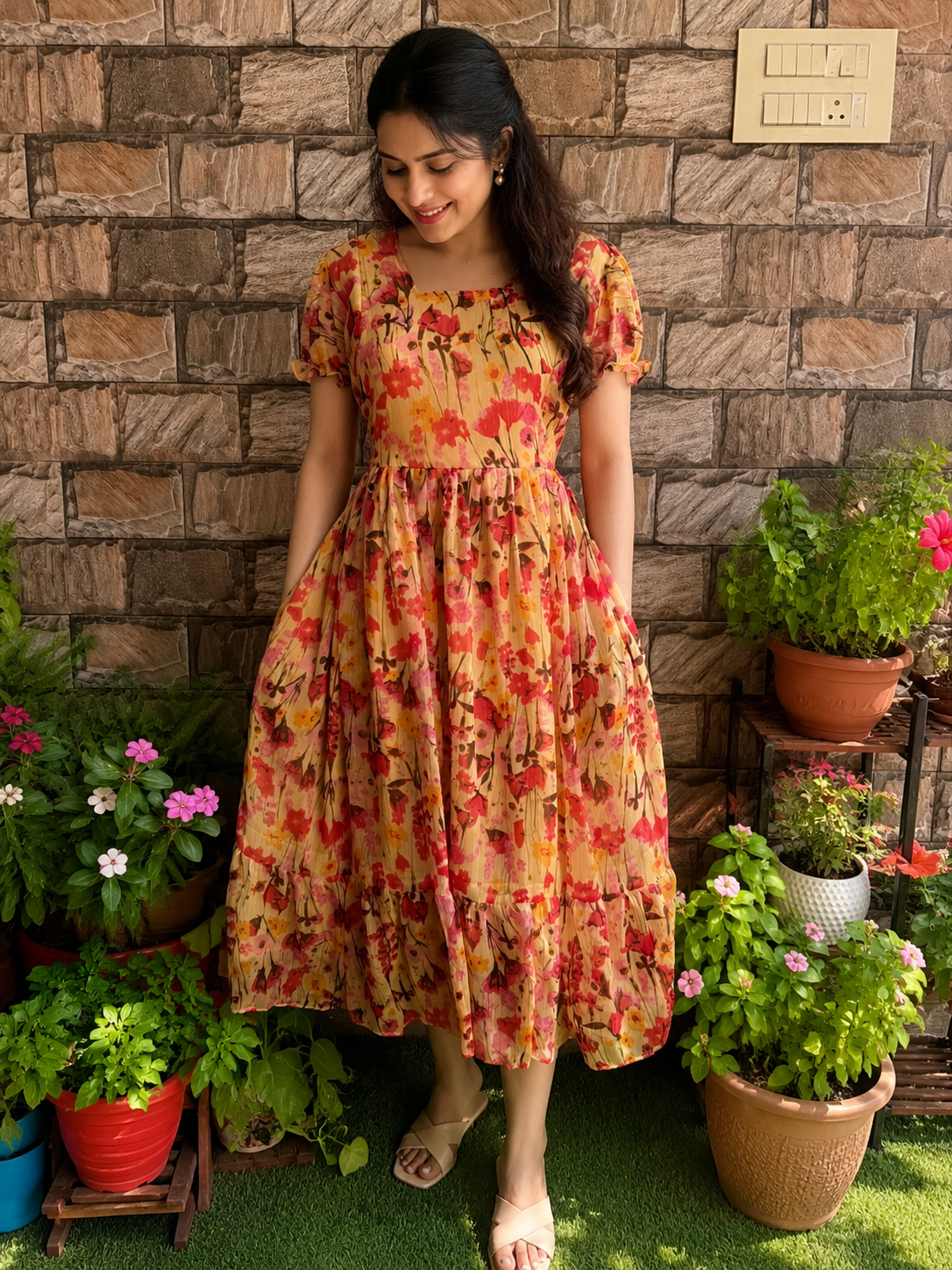 Cheese yellow Shade Georgette Maternity Maxi