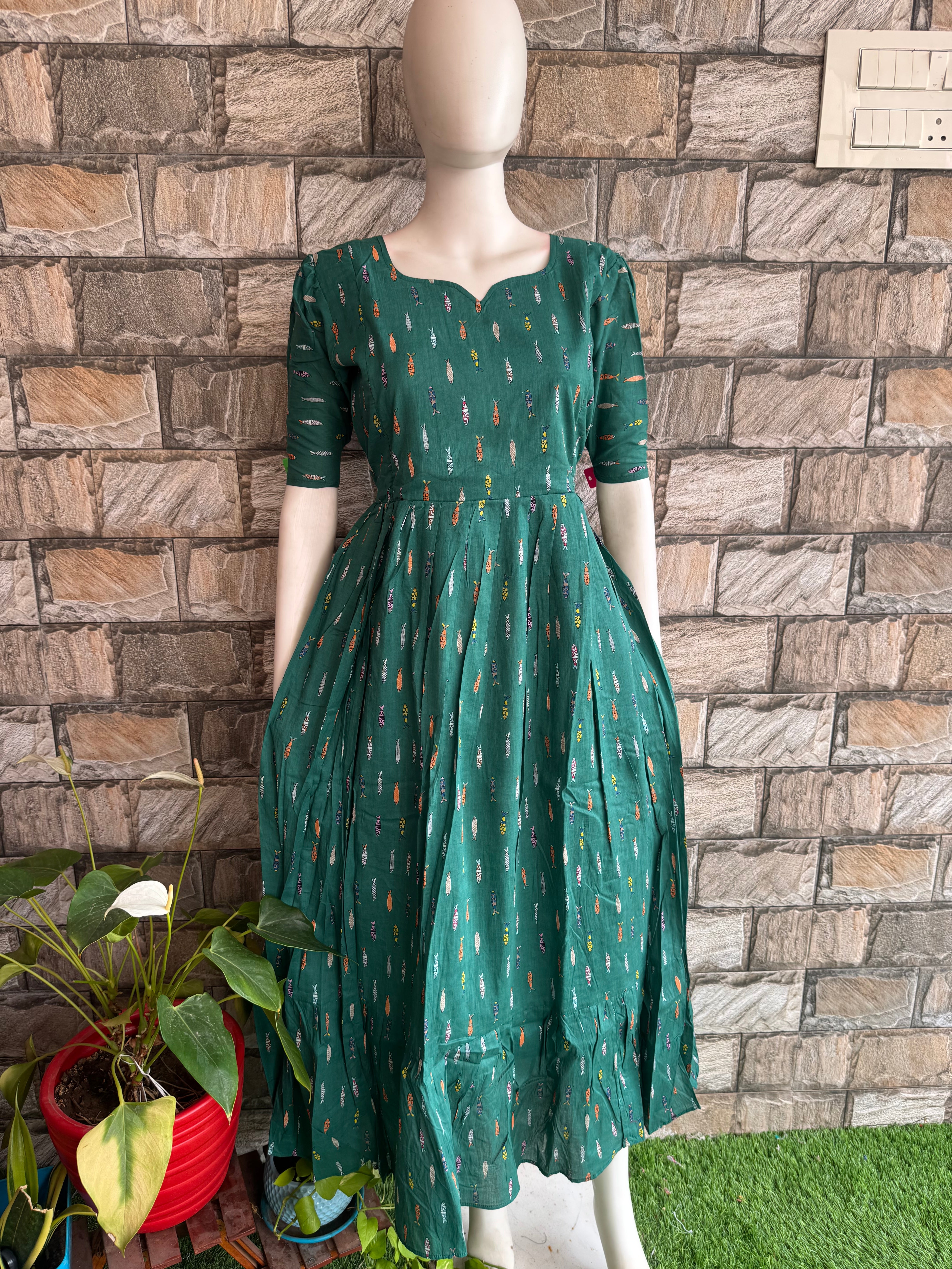 Fish print soft cotton Maternity maxi
