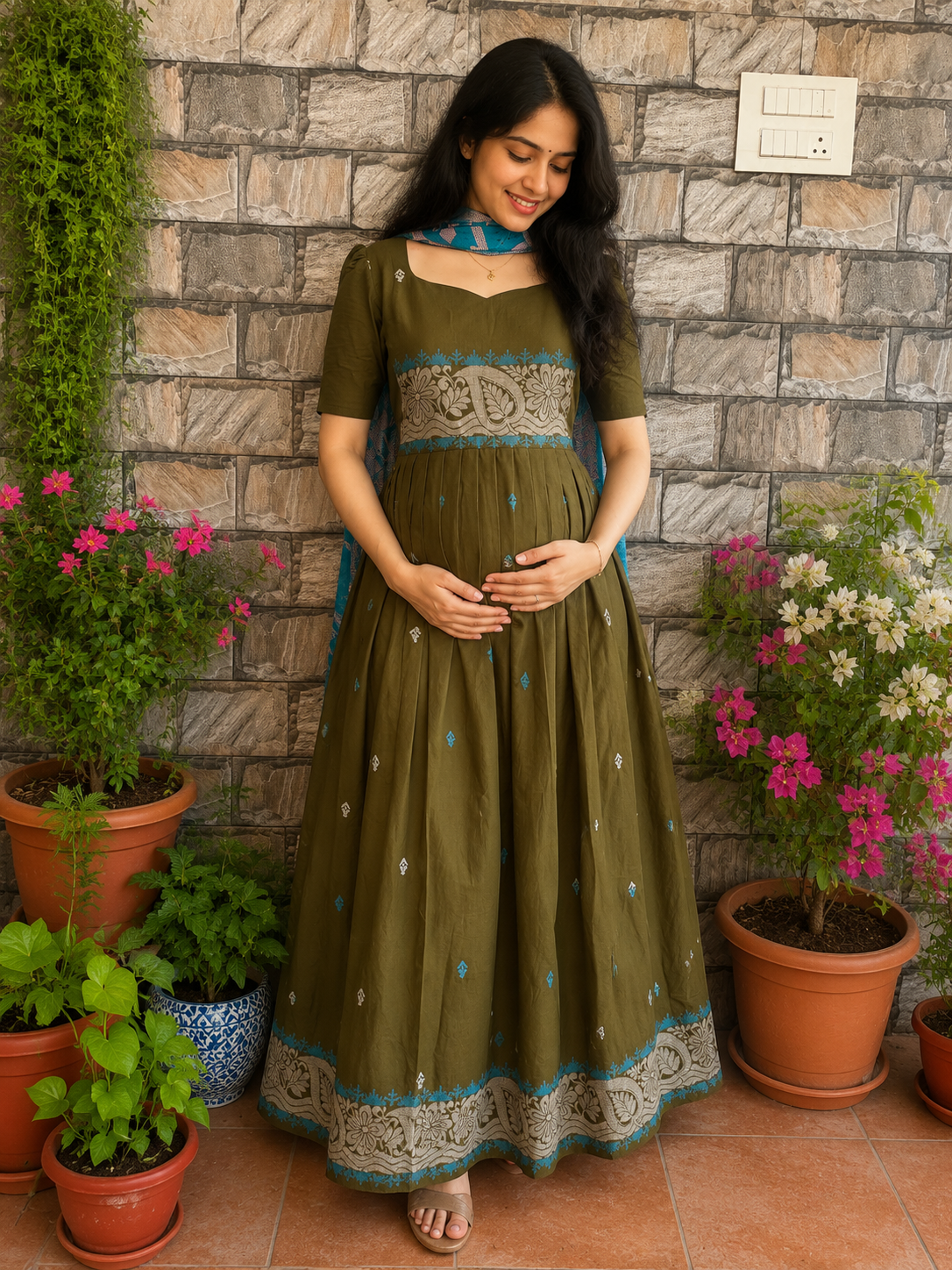 Maternity maxi Handloom cotton Best price Pale Olive
