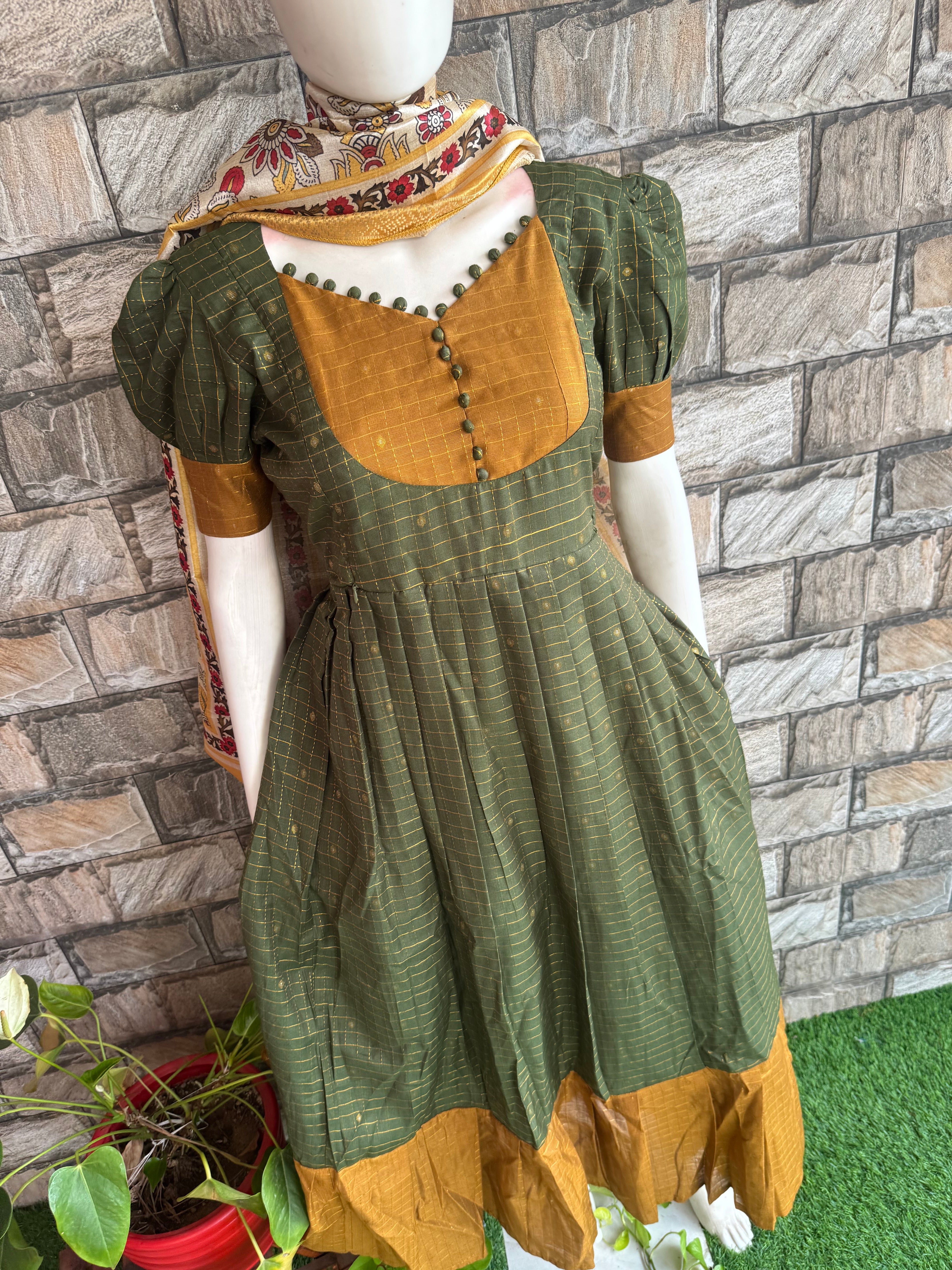 Festive wear Maternity Handloom silk maxi Mahendi