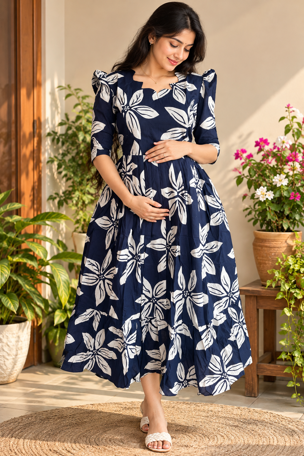 Premium soft  cotton Maternity maxi Budget launch. NAVY BLUE