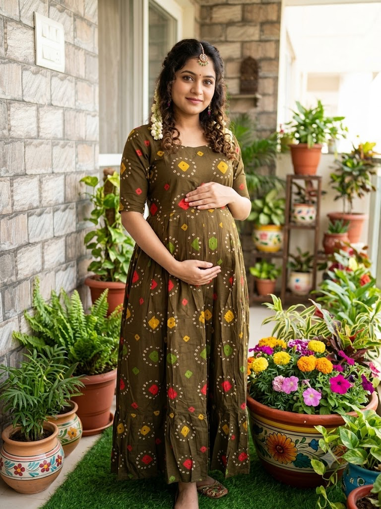 Soft cotton Maternity maxi without dupatta Olive
