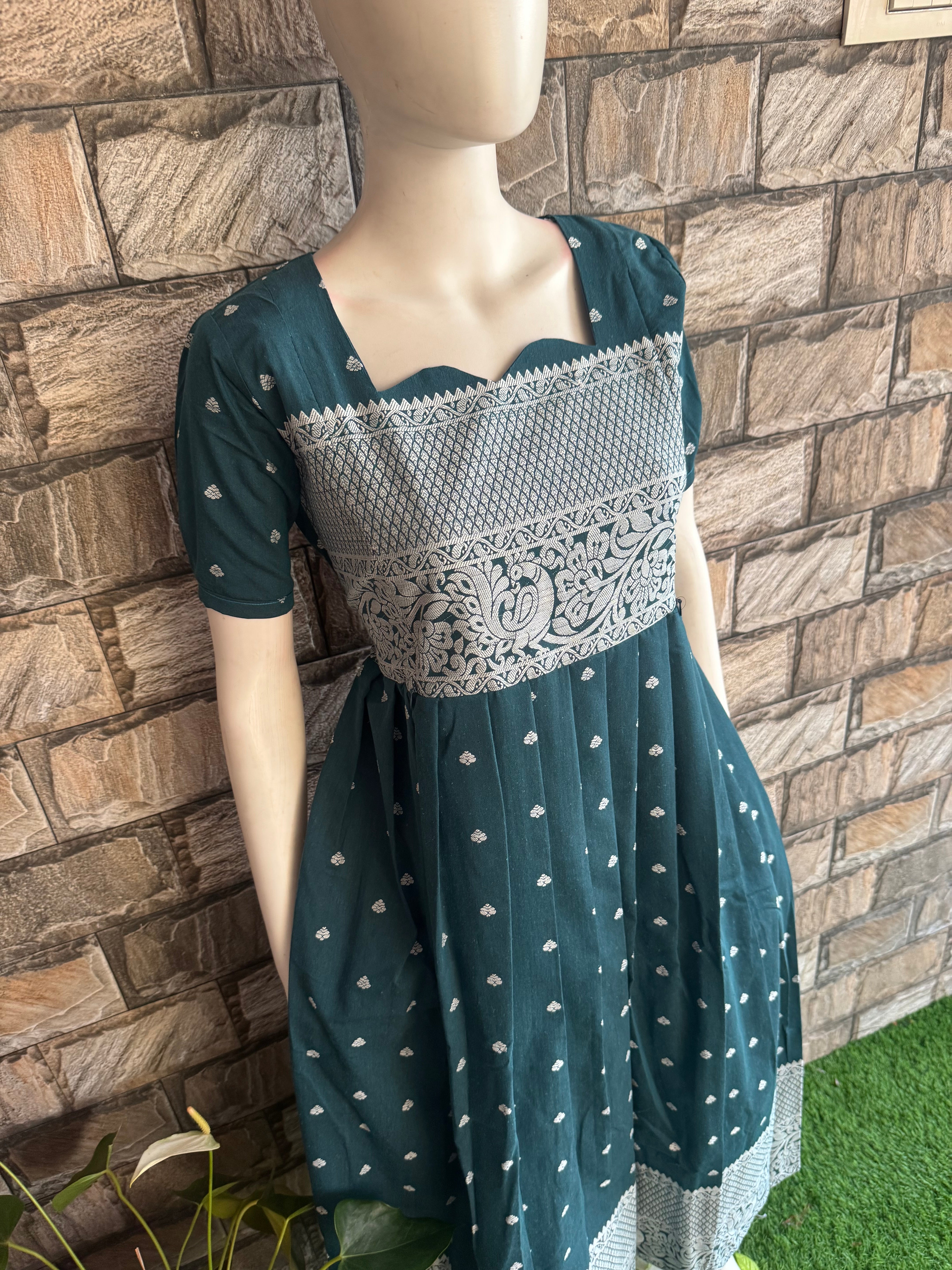 Unique  Green handloom Festive wear Maternity maxi