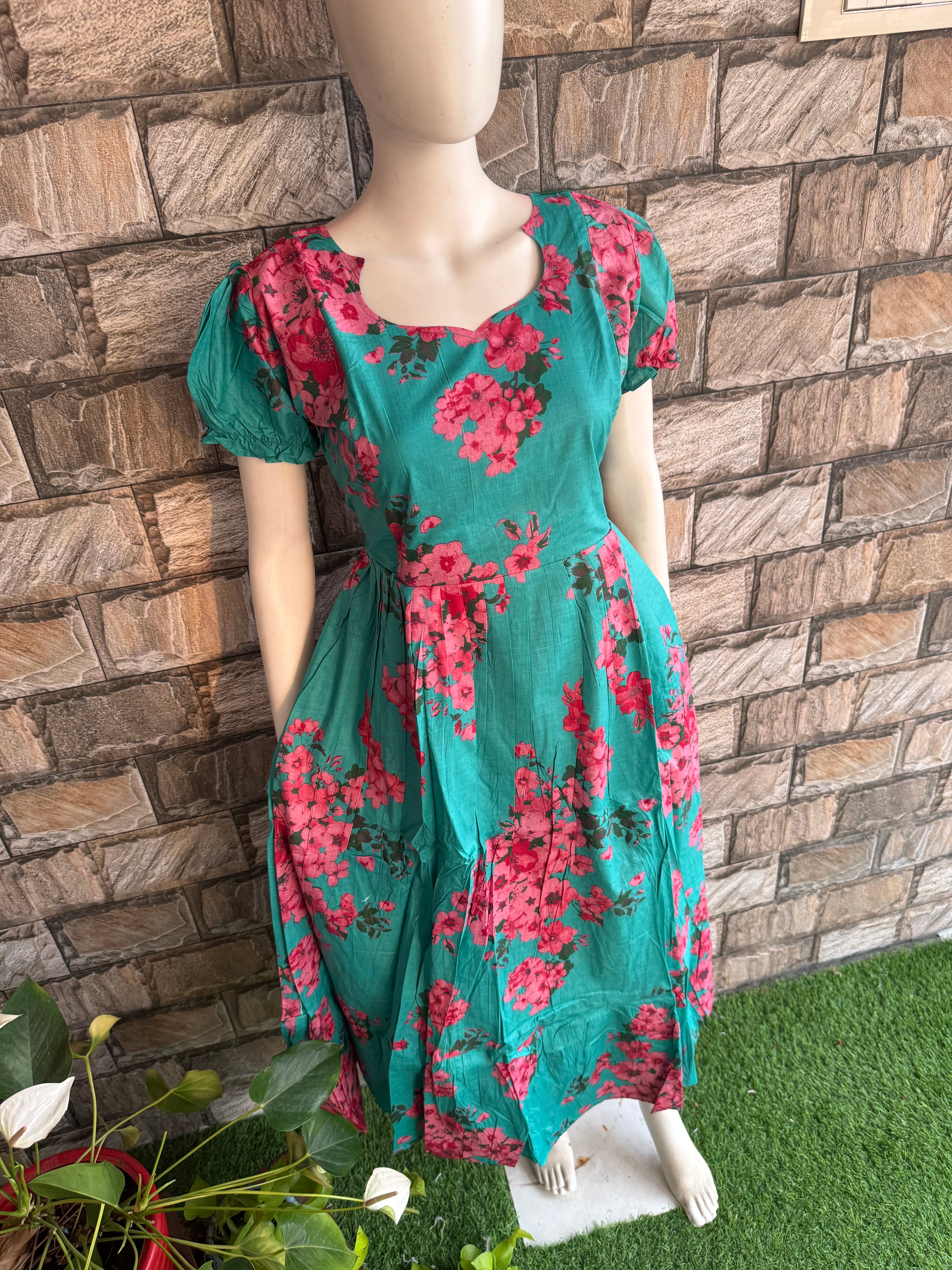Sea blue cotton Maternity maxi