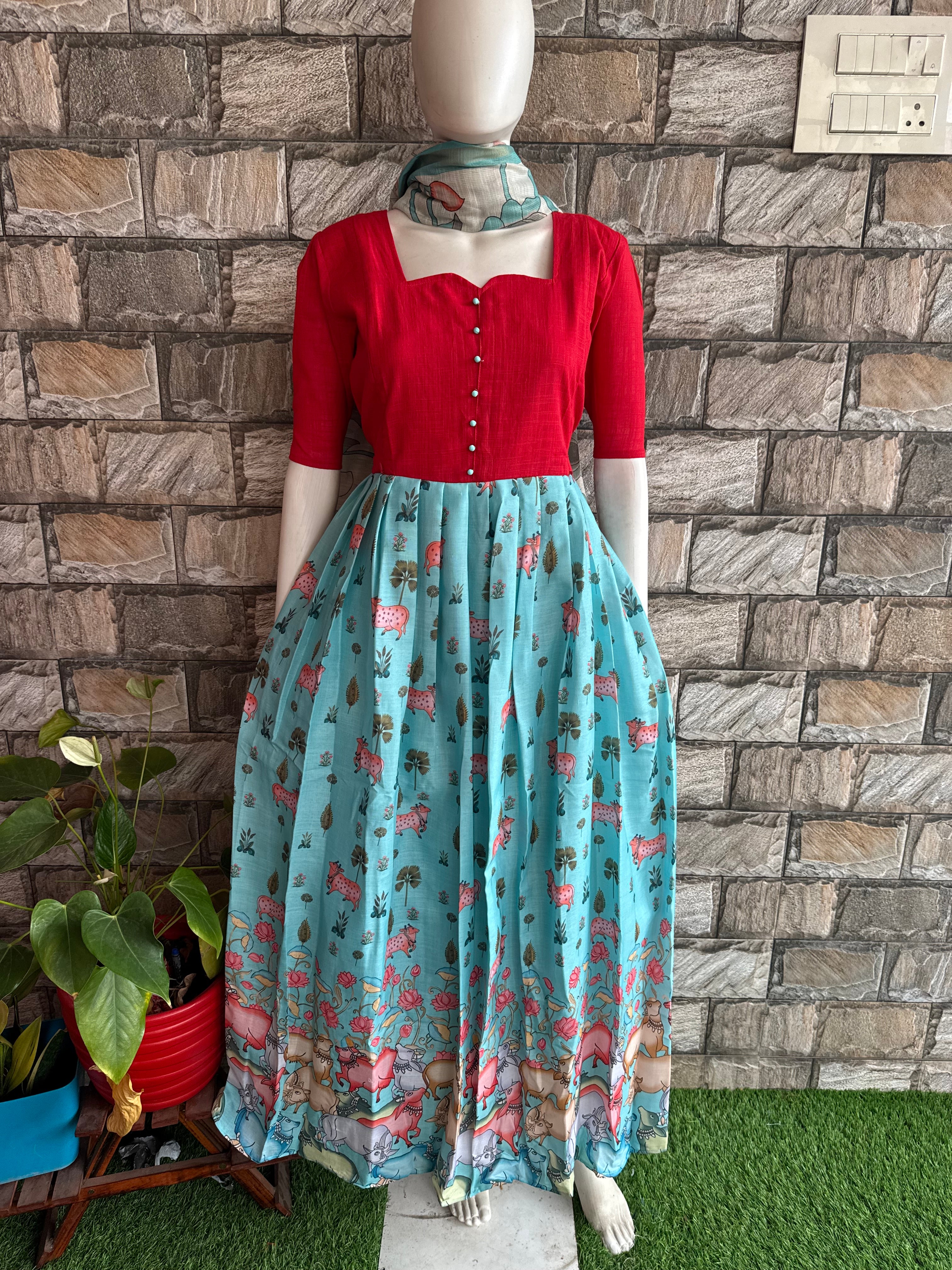 Pichwai Digital print  Flex cotton  Maternity maxi