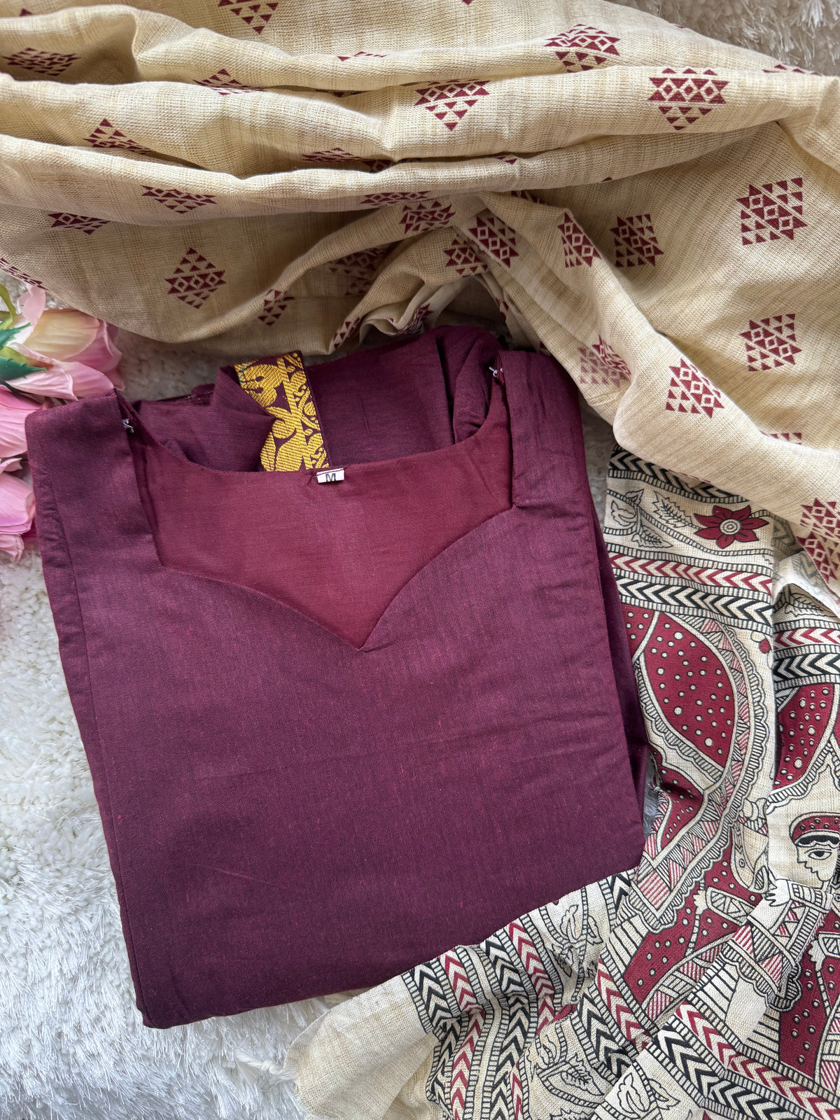 Diwali series Maternity raw silk maxi Maroon  - with Dupatta PRE ORDER 4 business days