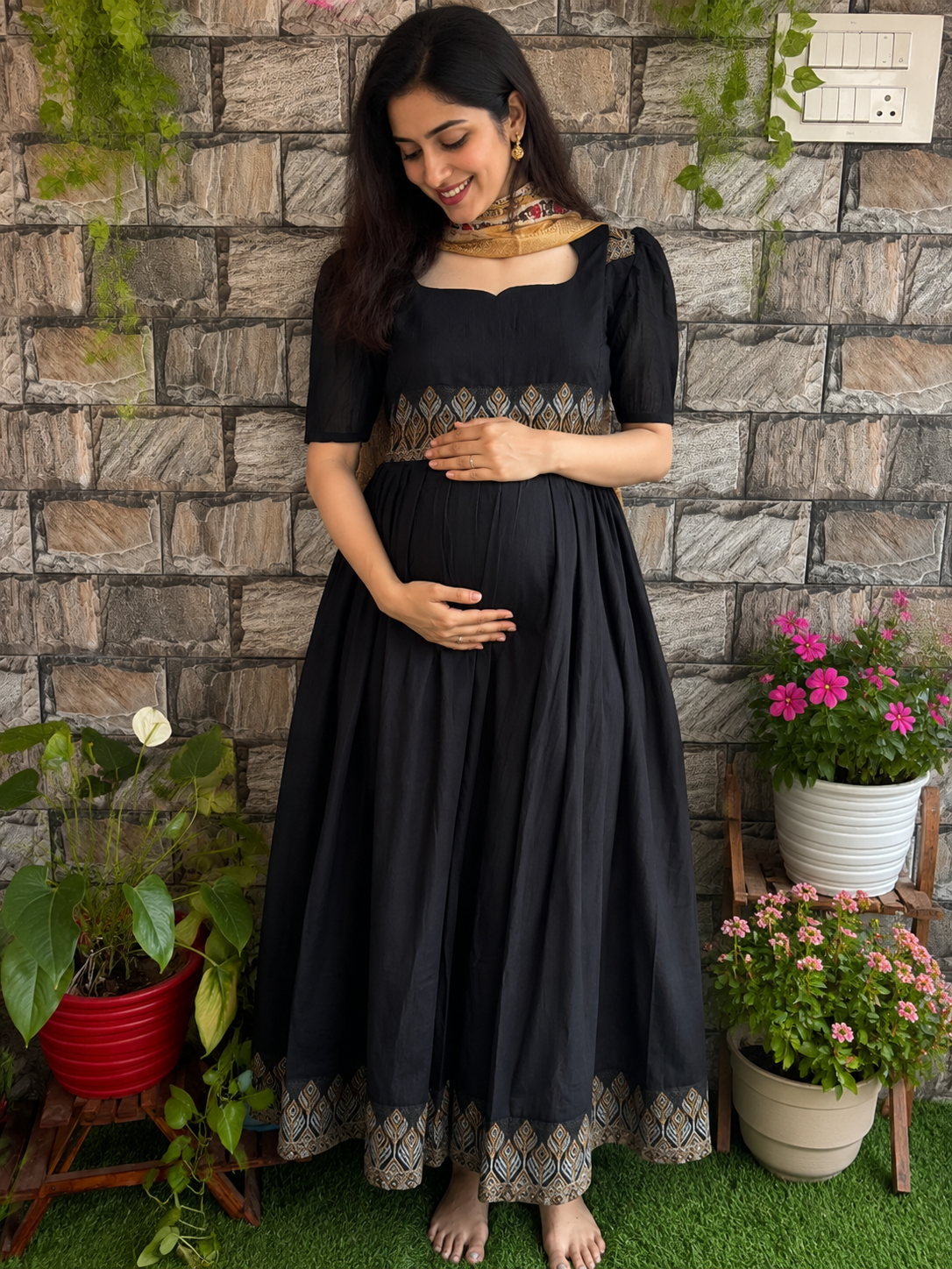 Festive wear Maternity raw silk maxi Black Beauty