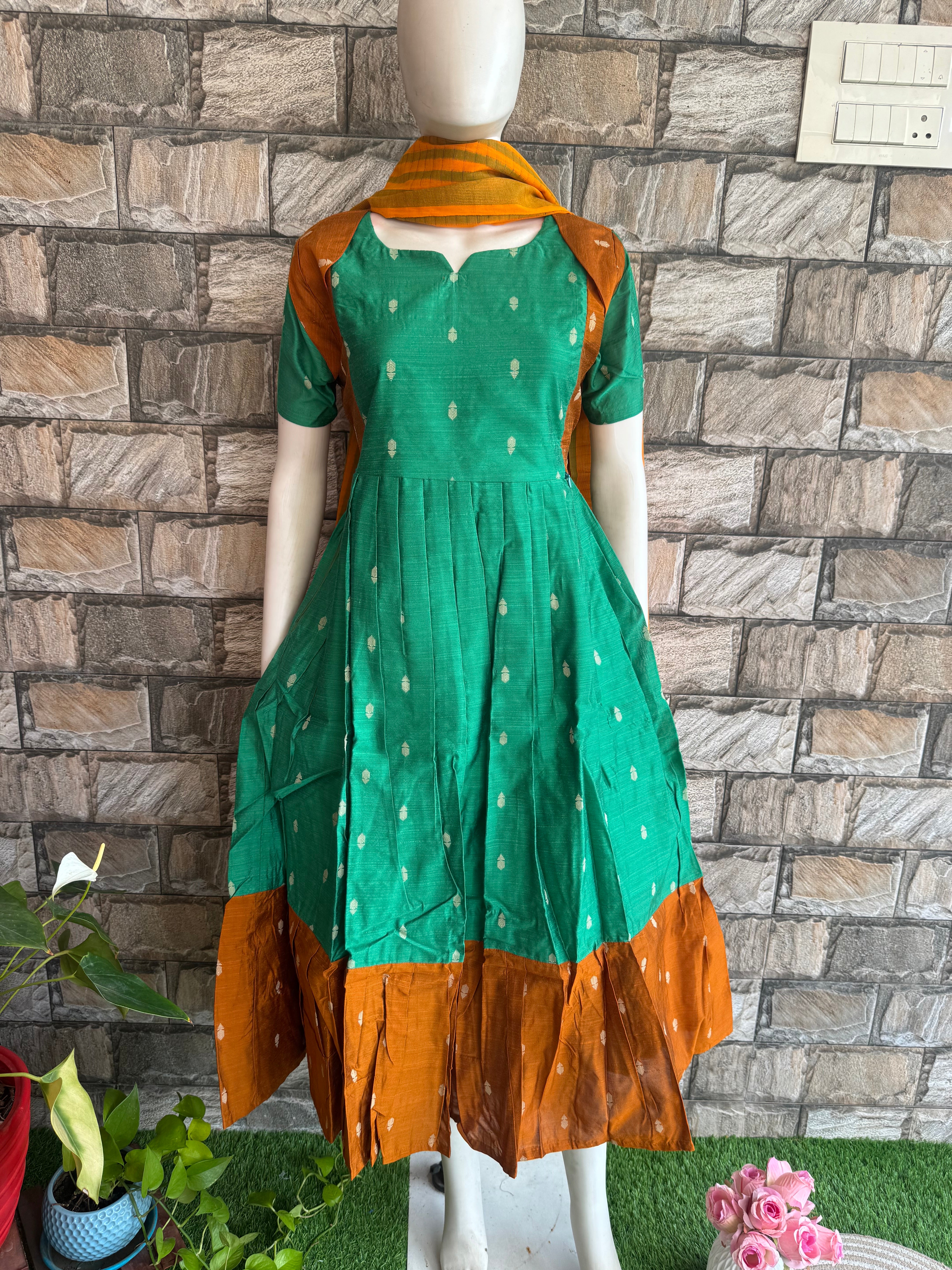 Festive wear Maternity raw silk maxi English Green