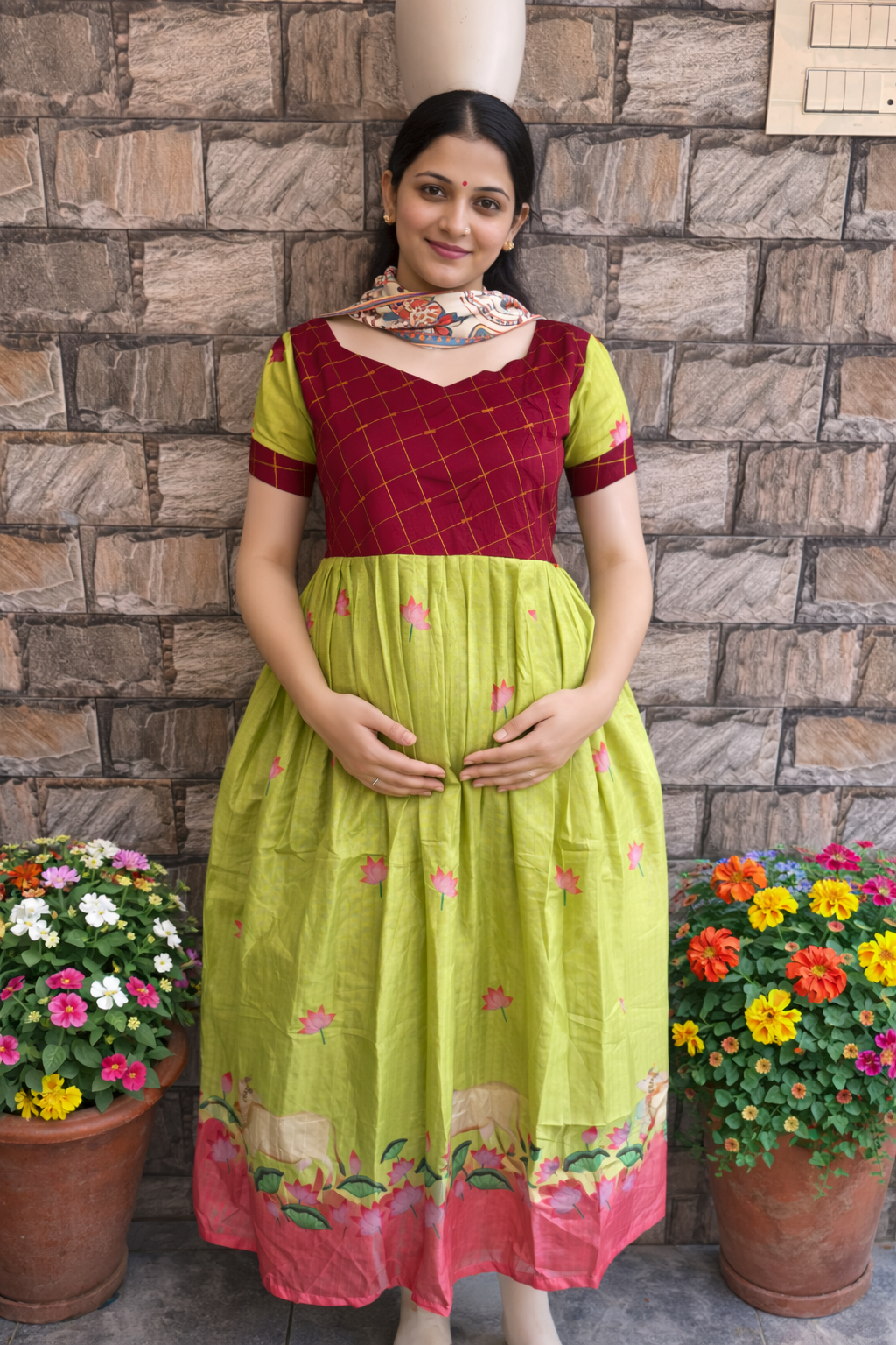 Pichwai  design Chanderi Maternity maxi