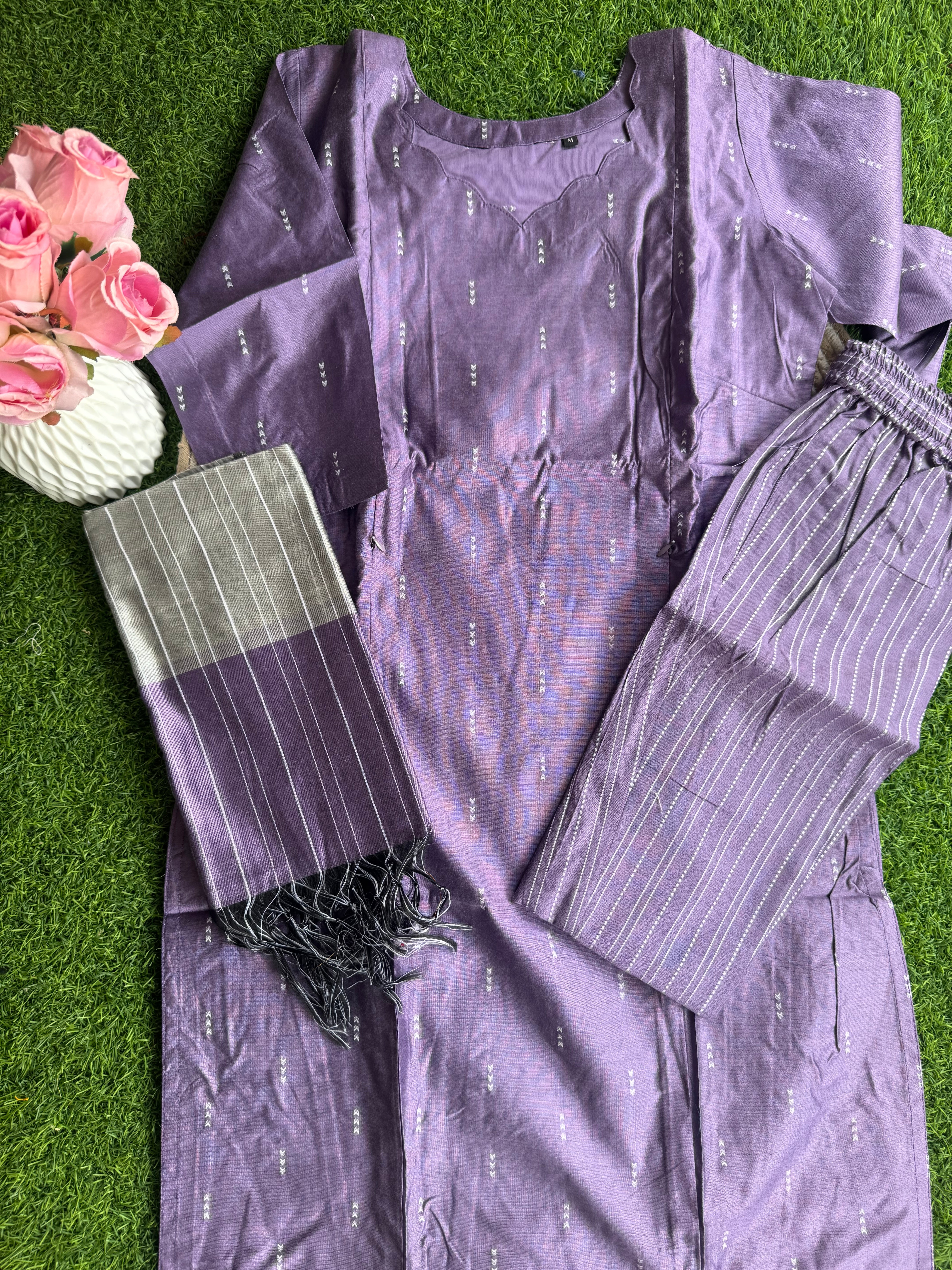 Lilac raw silk 3 piece Feeding Set