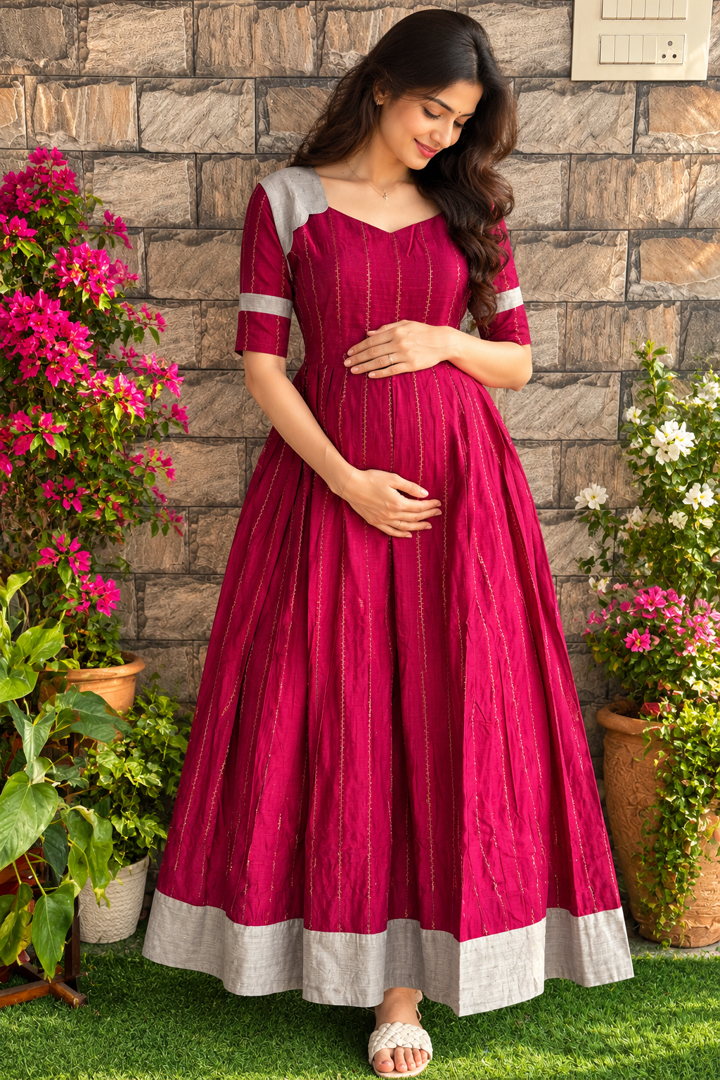 Diwali series Maternity raw silk maxi- without Dupatta