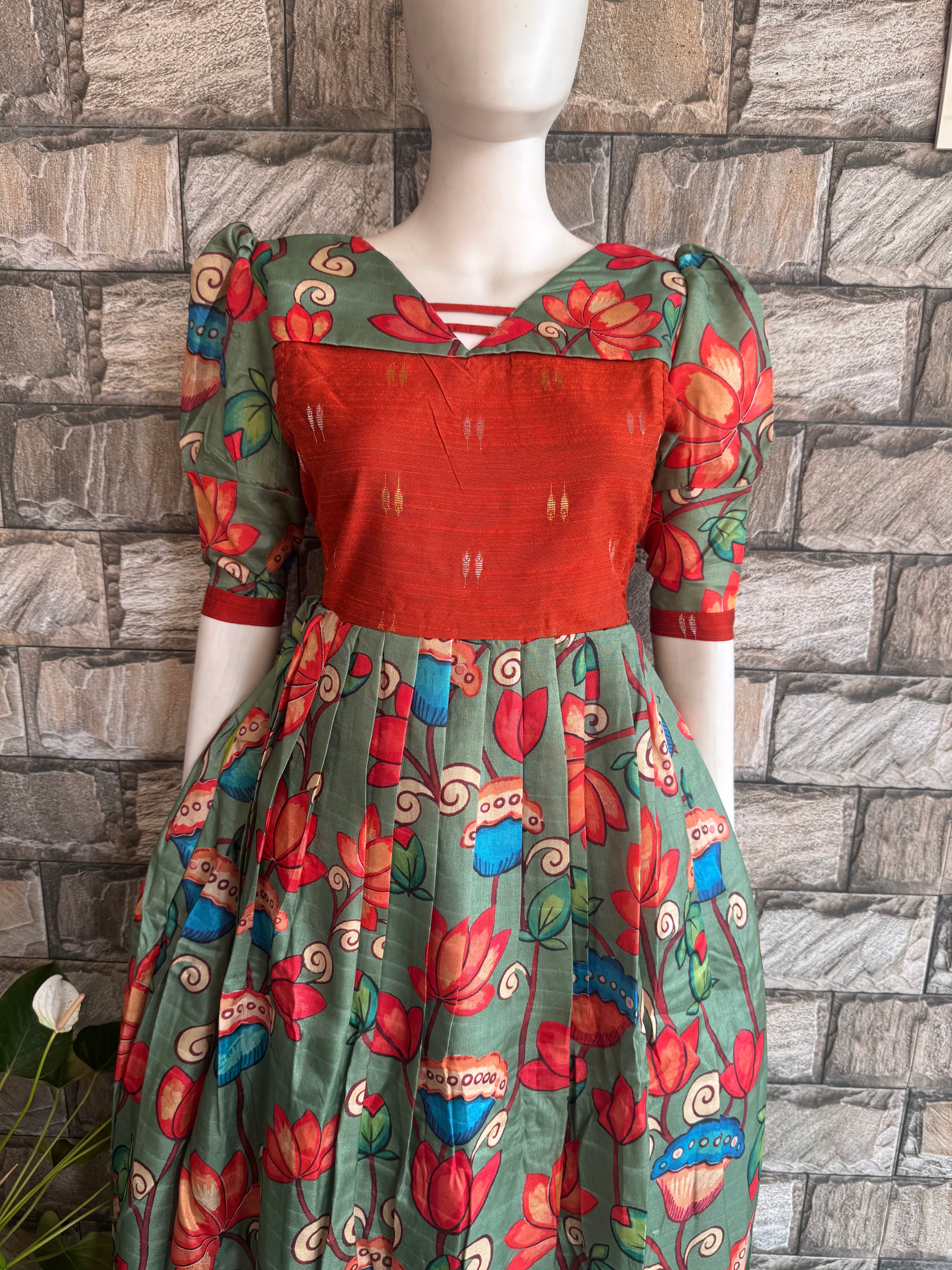 Chanderi Raw silk Maternity maxi Kalamkari