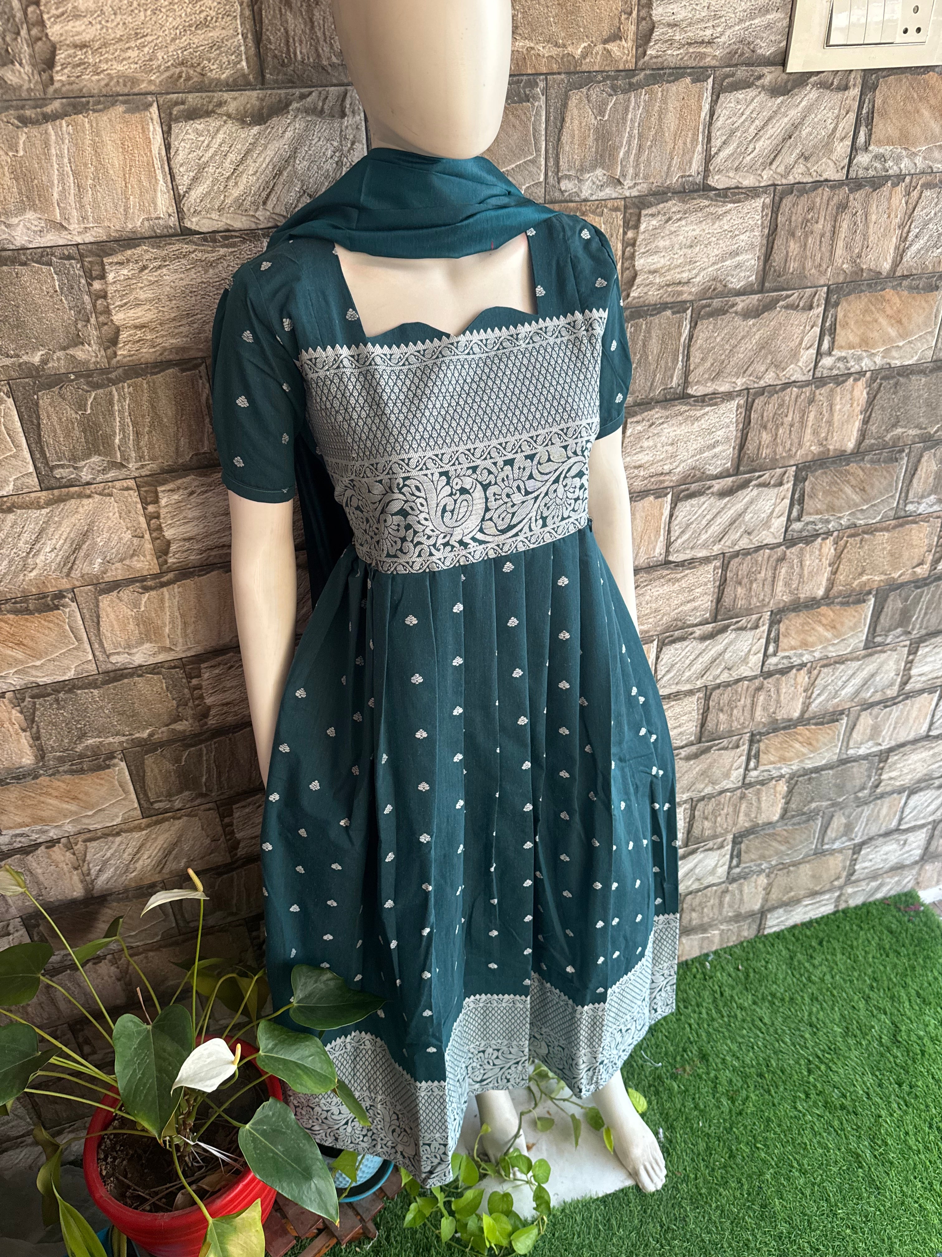 Unique  Green handloom Festive wear Maternity maxi