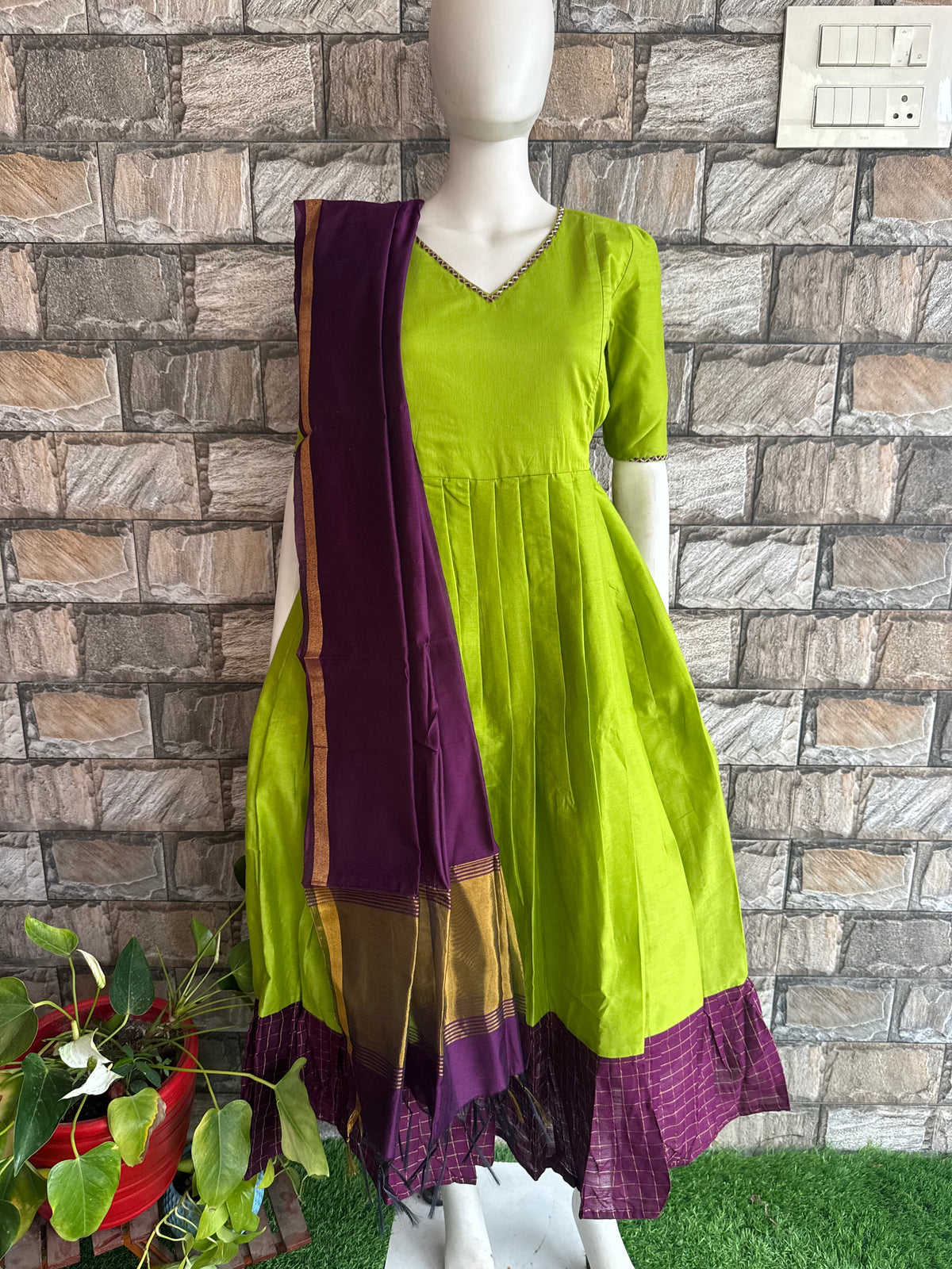 Diwali series Maternity raw silk maxi Parrot  - with Dupatta PRE ORDER 4 business days