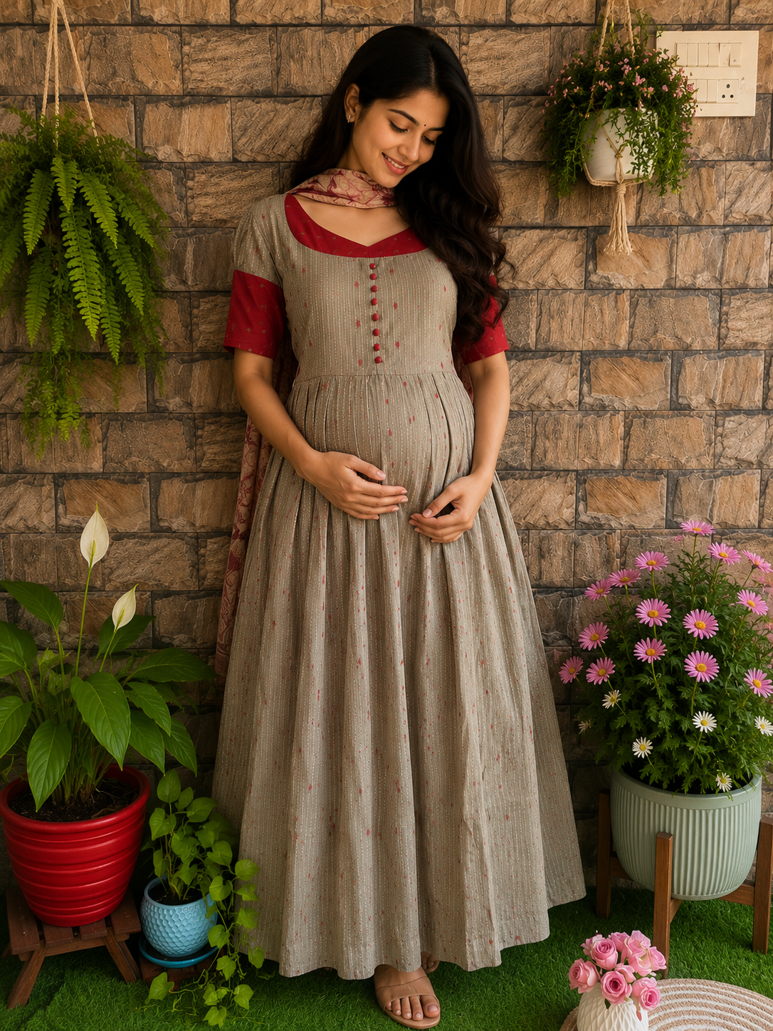 Festive wear Maternity raw silk maxi English color