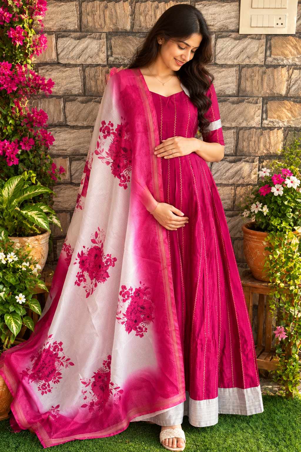 Diwali series Maternity raw silk maxi- with Dupatta