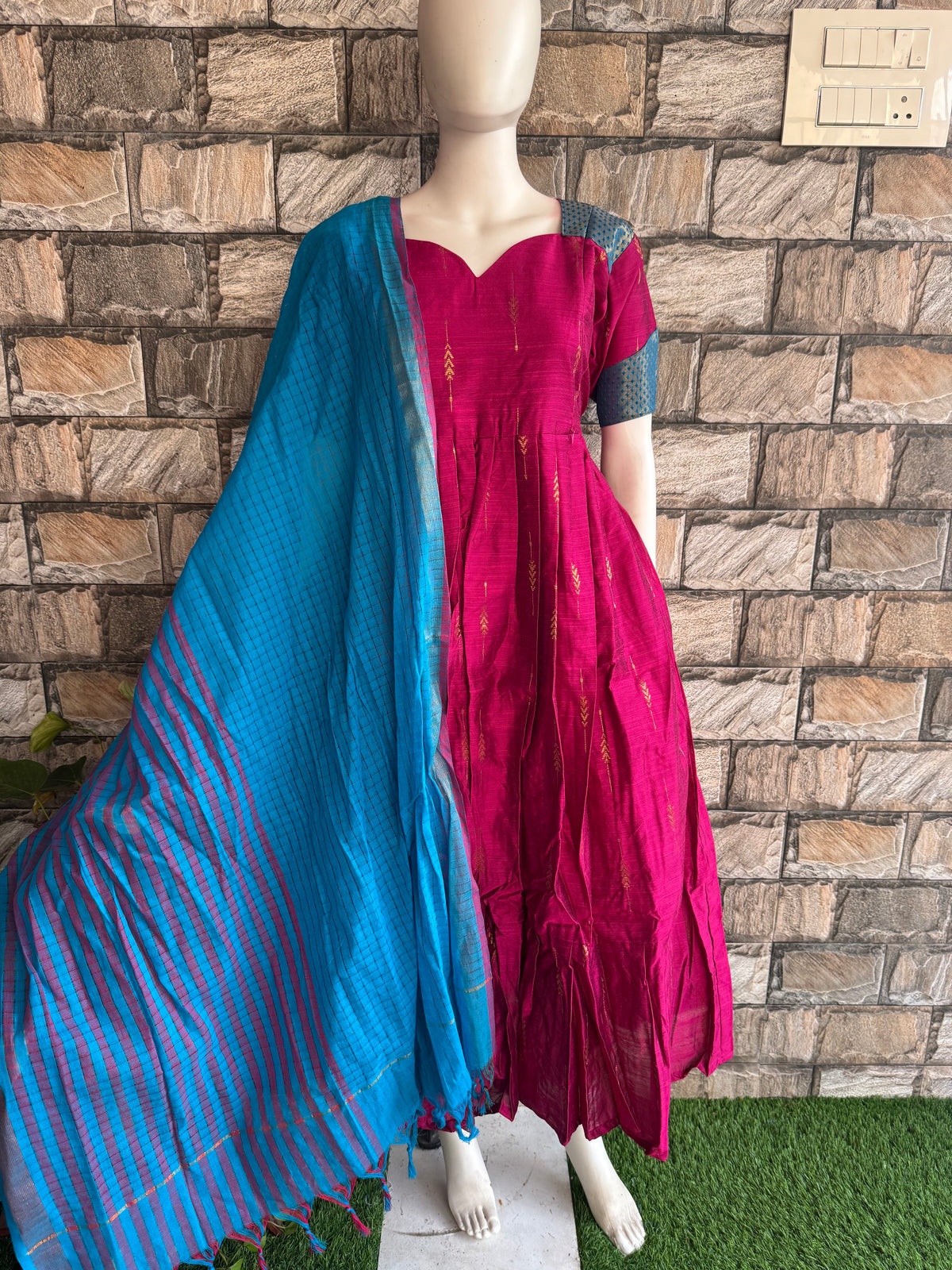 Diwali series Maternity raw silk maxi- with Cotton Dupatta