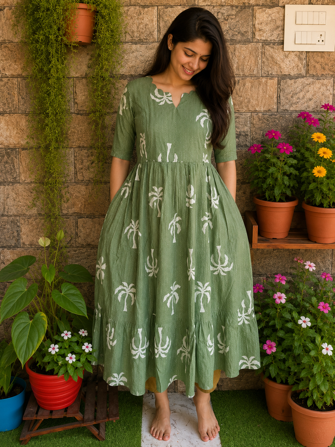 Pale pista kanta cotton maternity maxi Tree