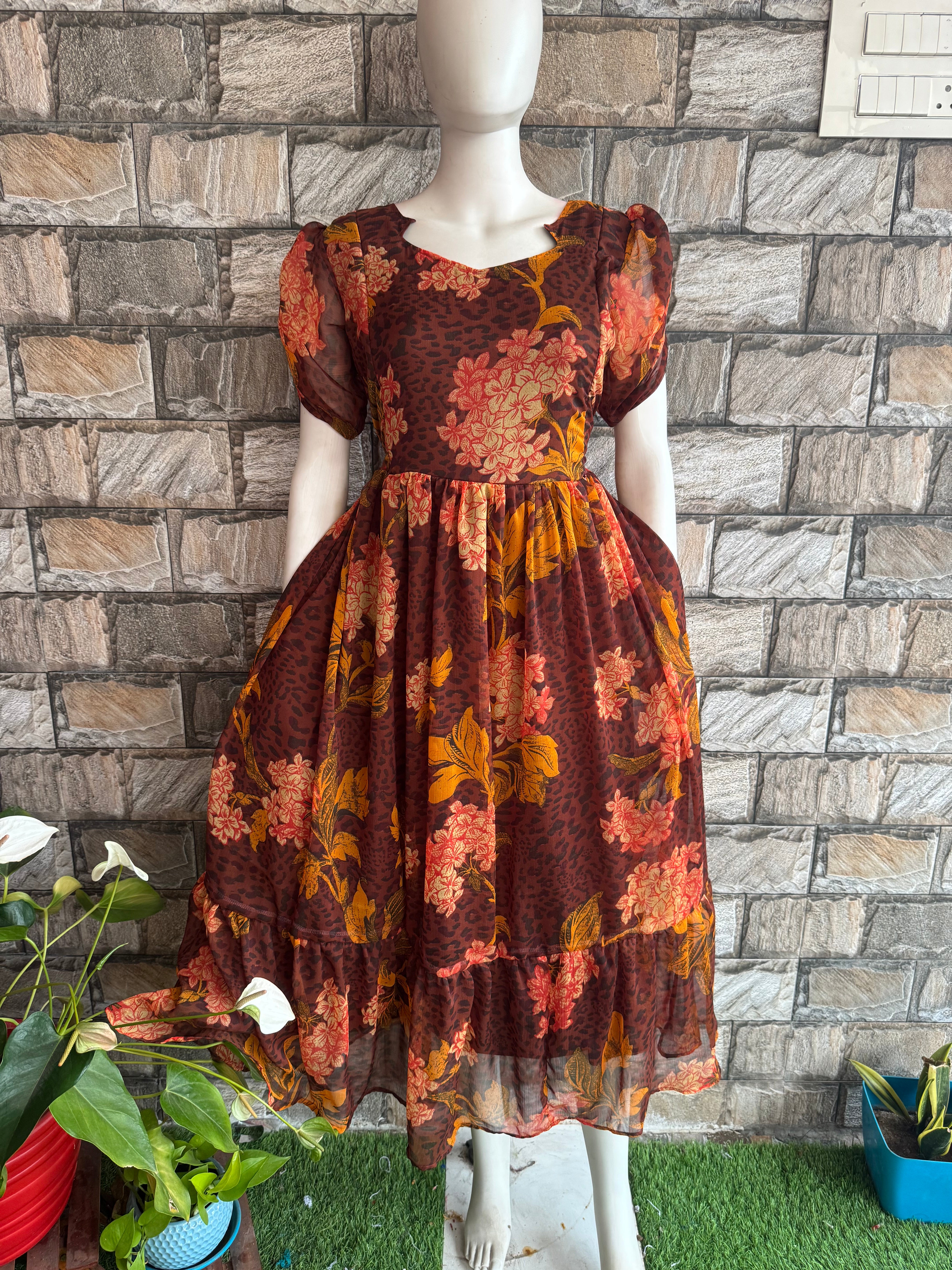 Coffee Brown Georgette Maternity Maxi