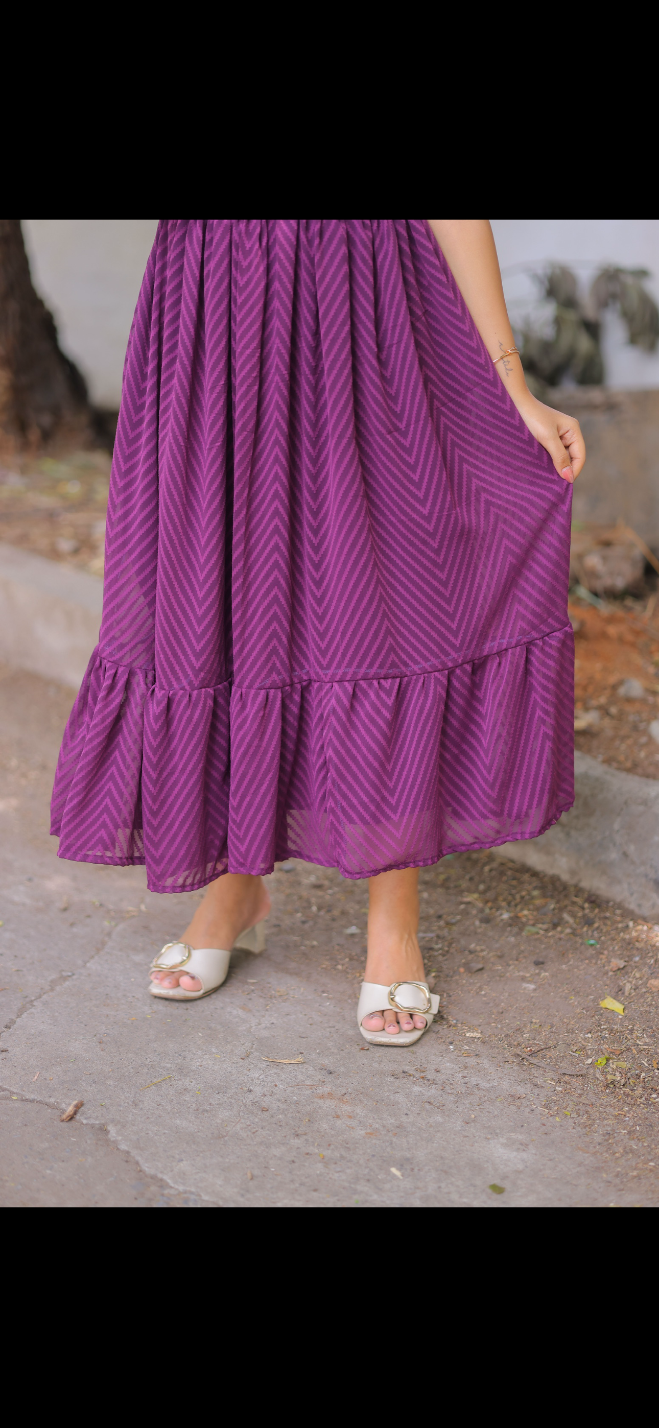 Dobby Brinjal Violet Georgette Maternity Maxi