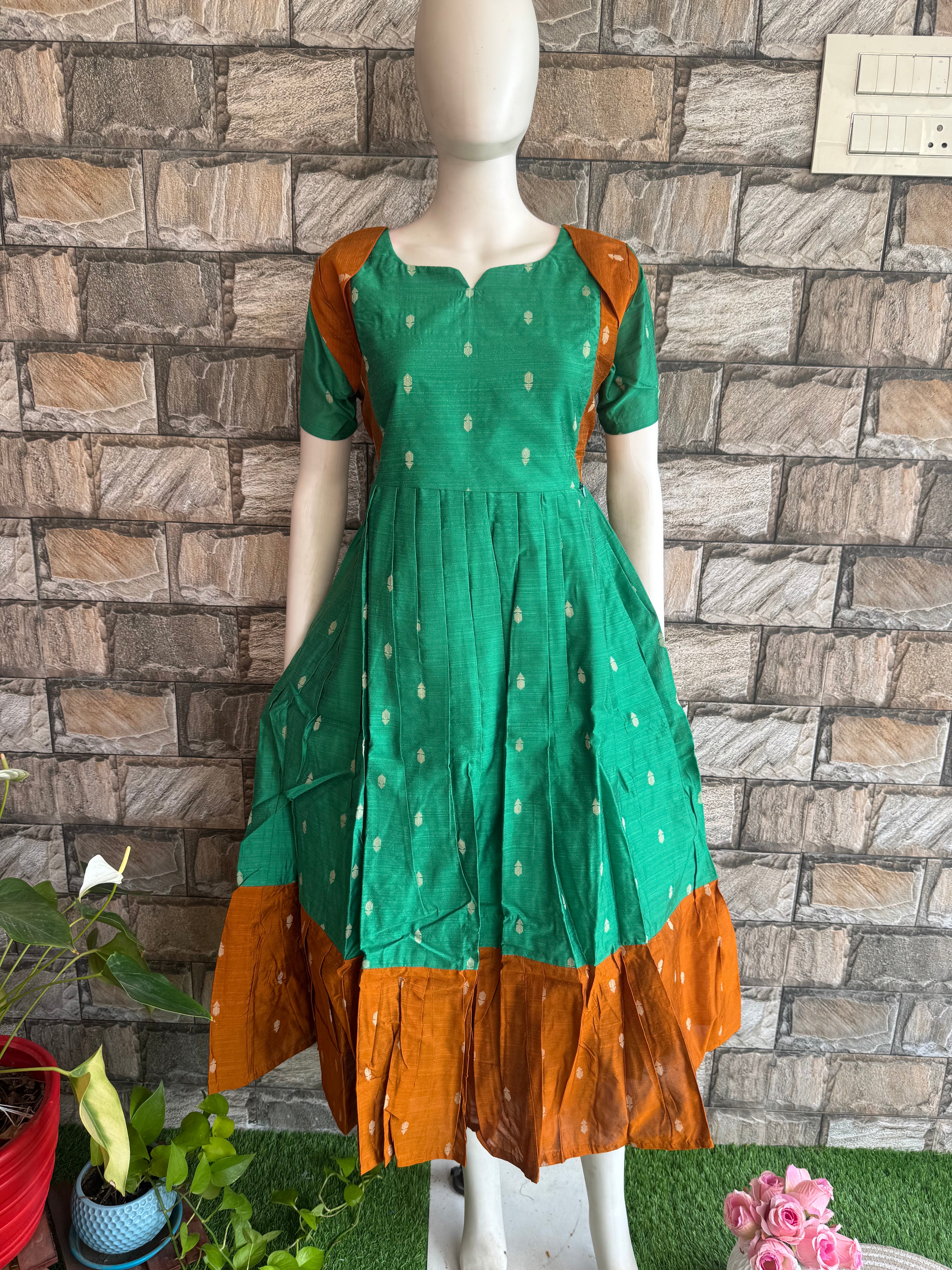 Festive wear Maternity raw silk maxi English Green