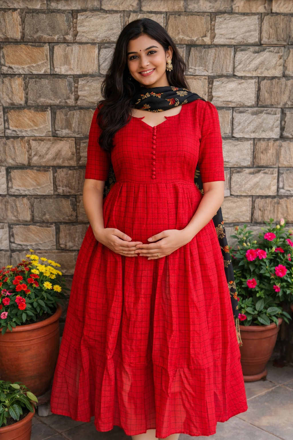 Cherry shade South cotton Maternity maxi