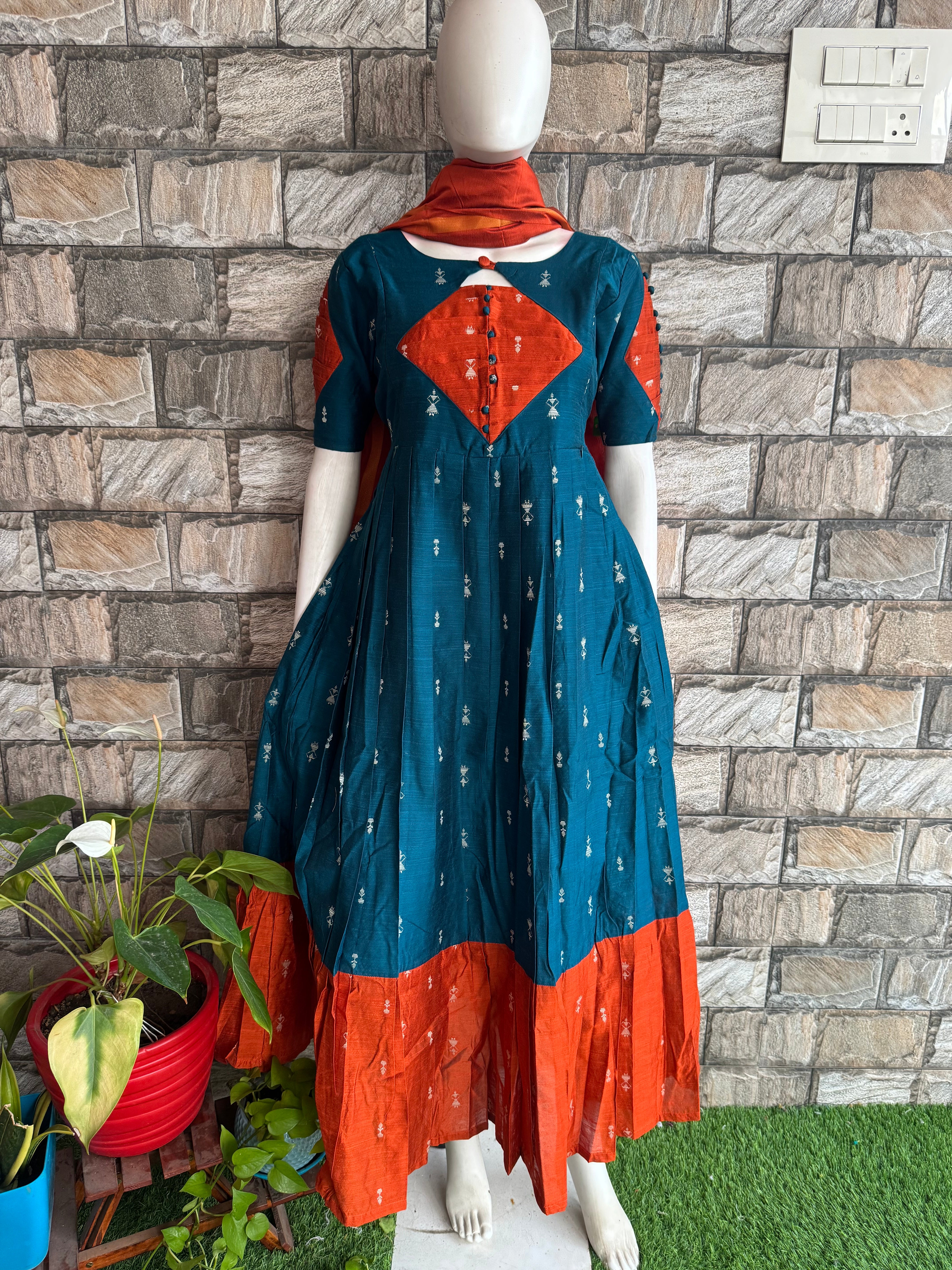 Festive wear Maternity raw silk maxi Rust orange