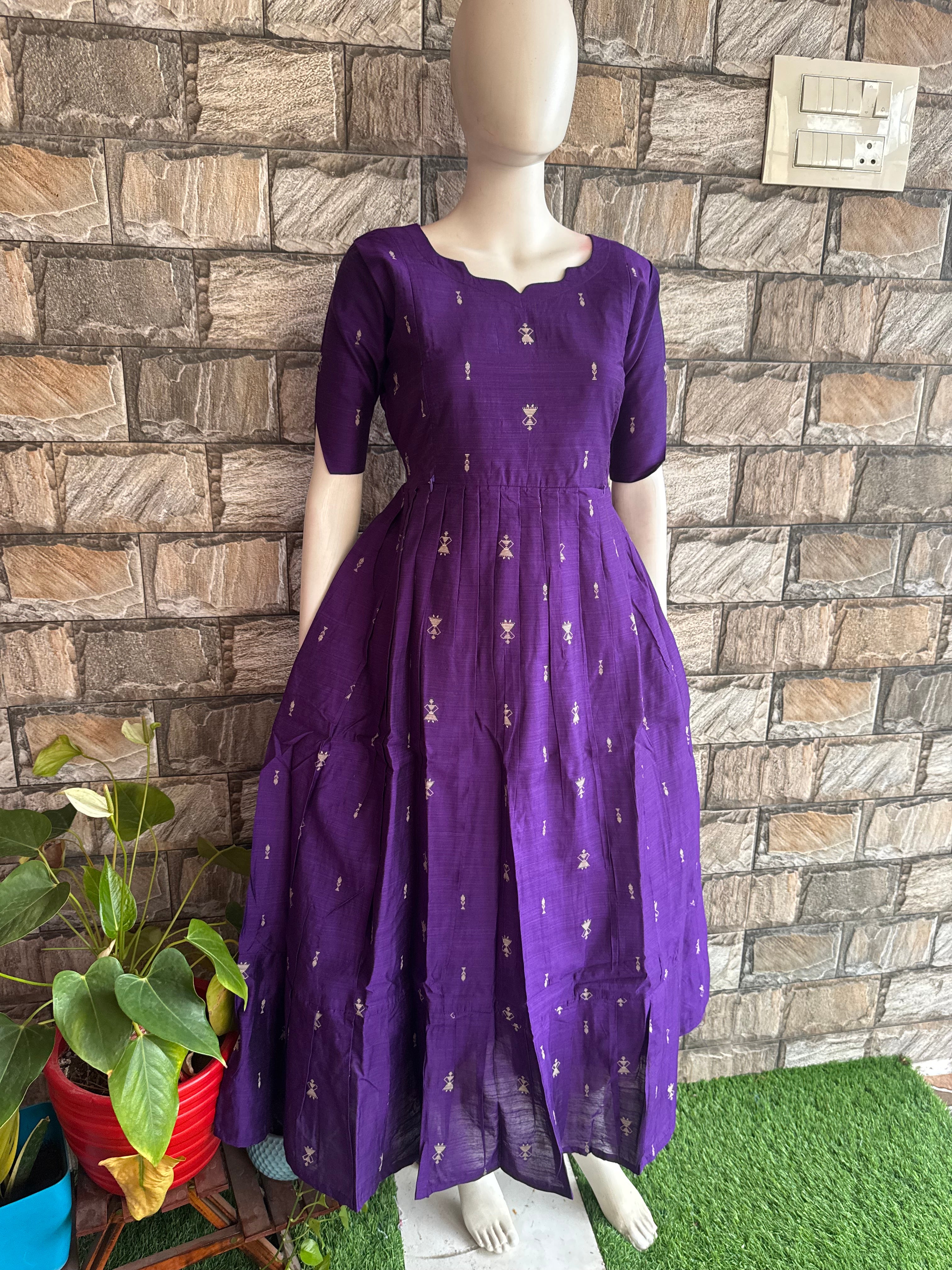Festive wear Maternity raw silk maxi Brinjal Violet