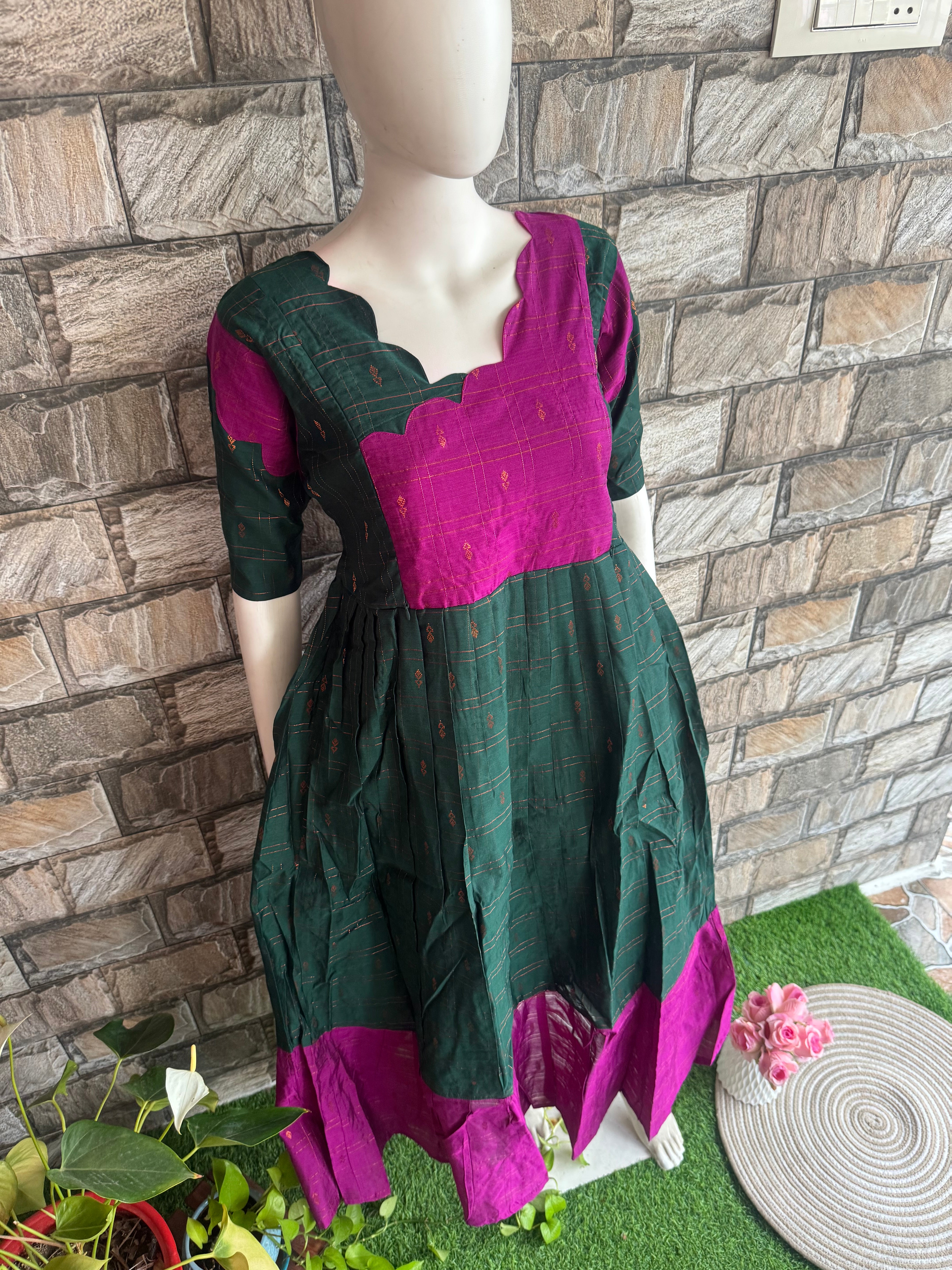 Festive wear Maternity raw silk maxi Bottle green