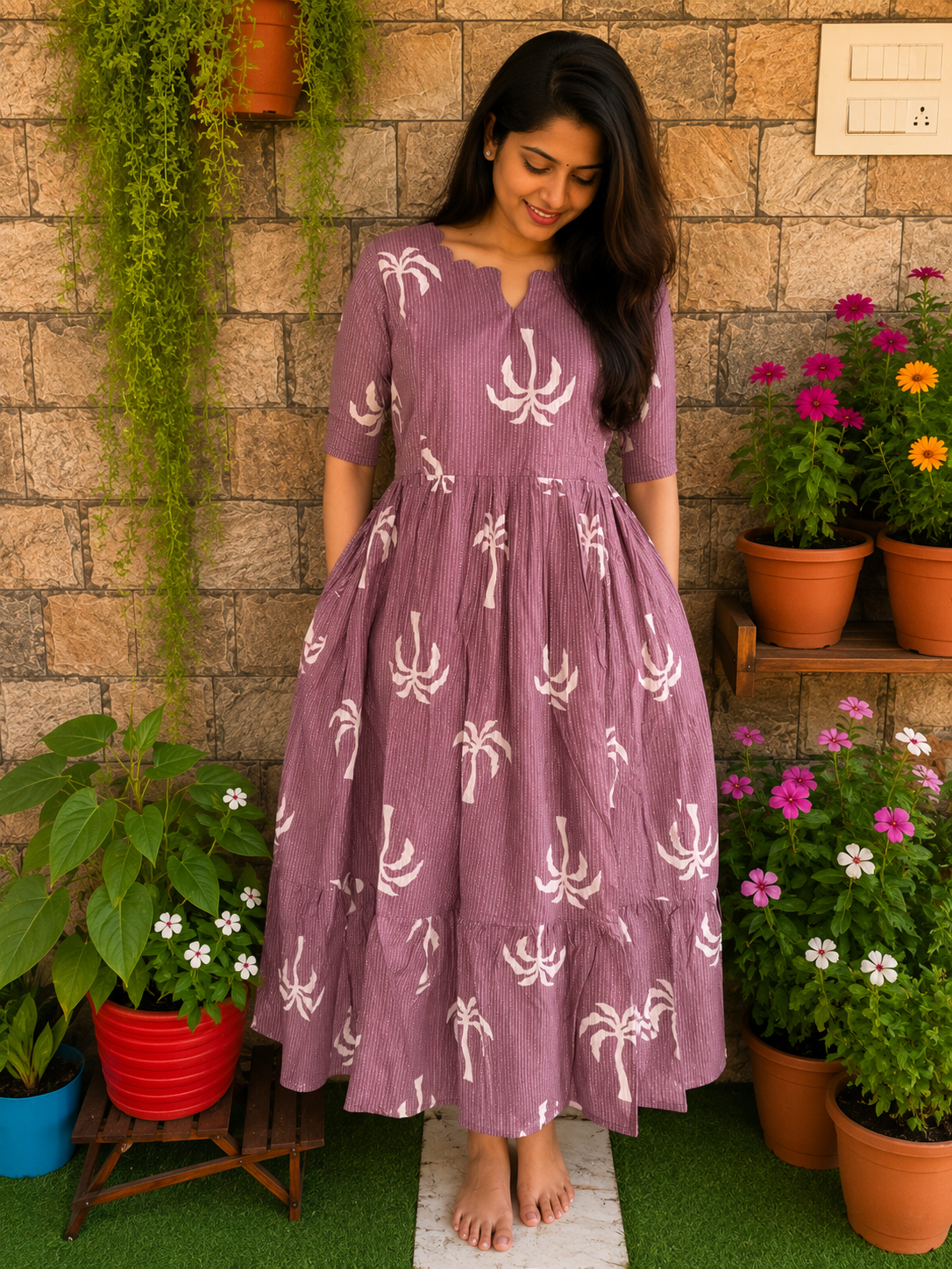 Pale lilac kanta cotton maternity maxi Tree