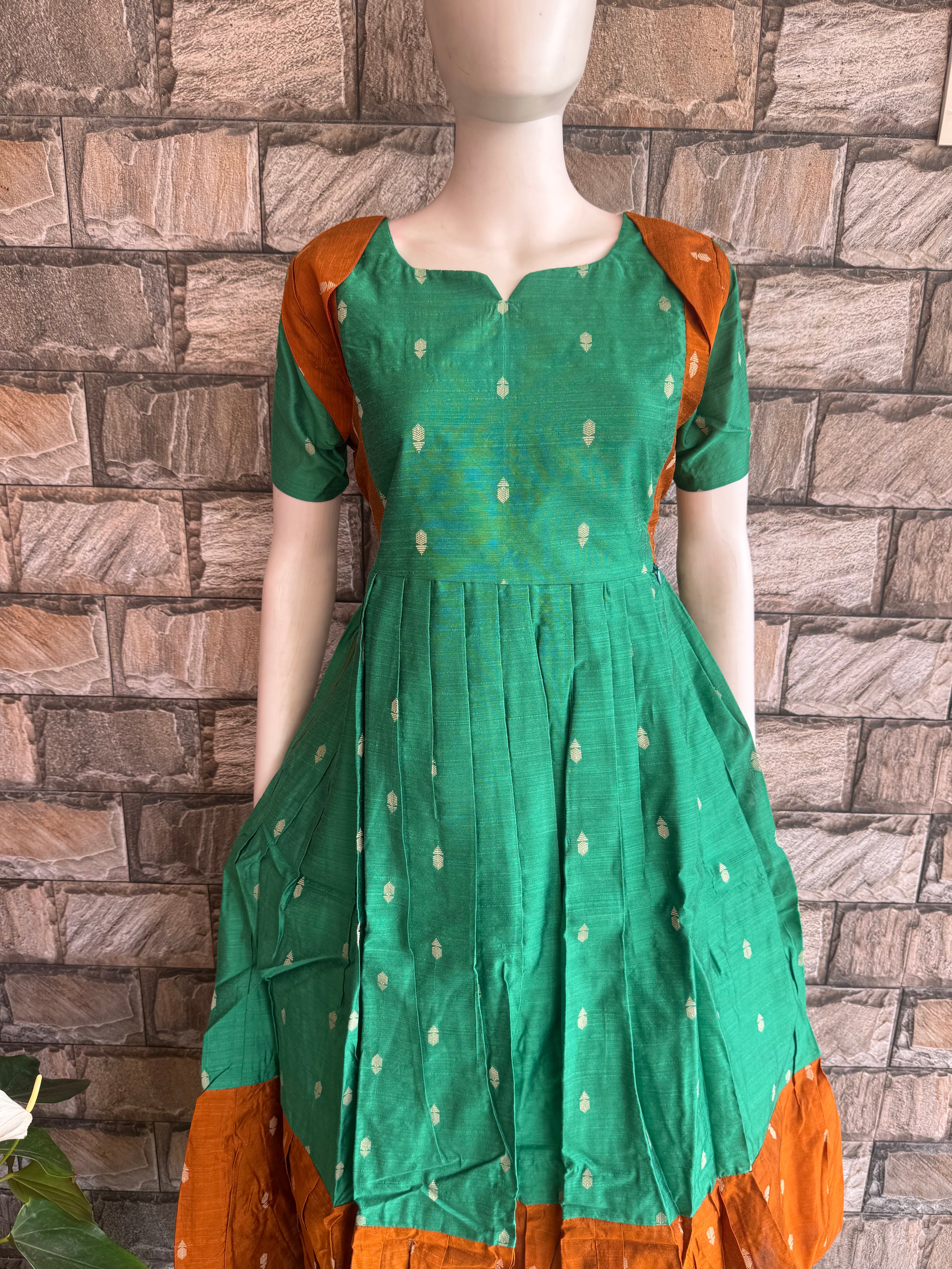 Festive wear Maternity raw silk maxi English Green
