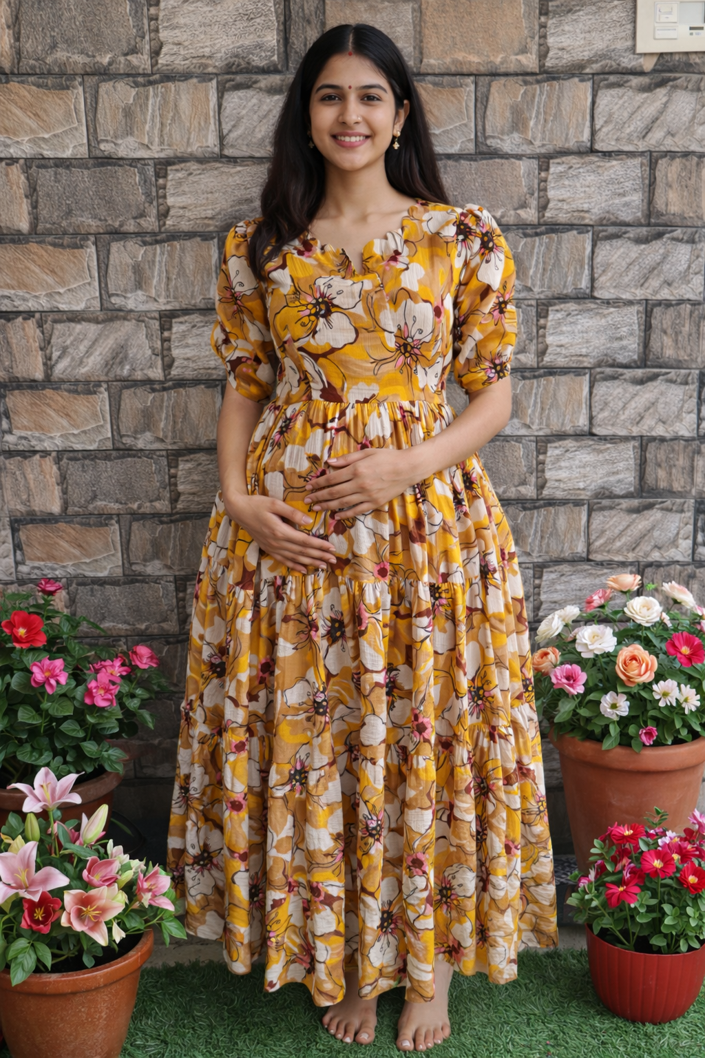 Mustard Bloom Maternity Delta maxi