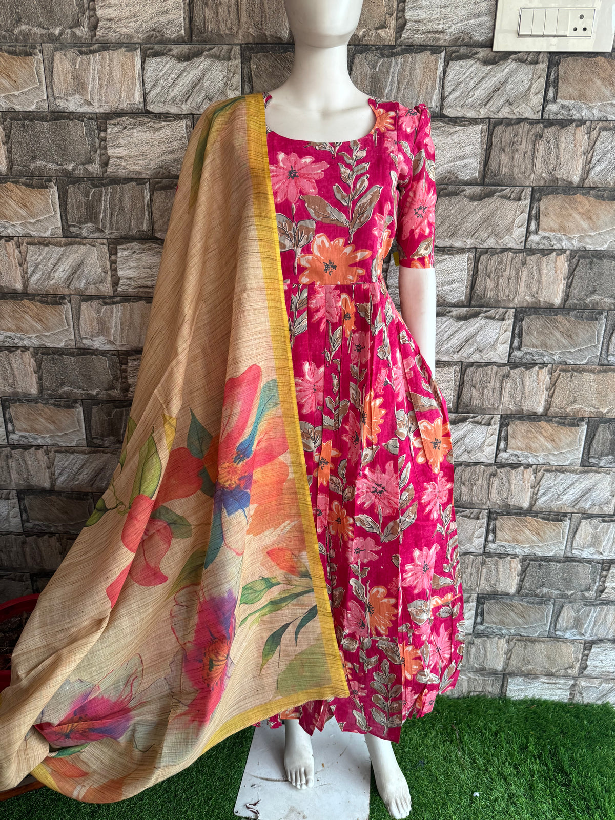Soft cotton Maternity maxi with dupatta Floral